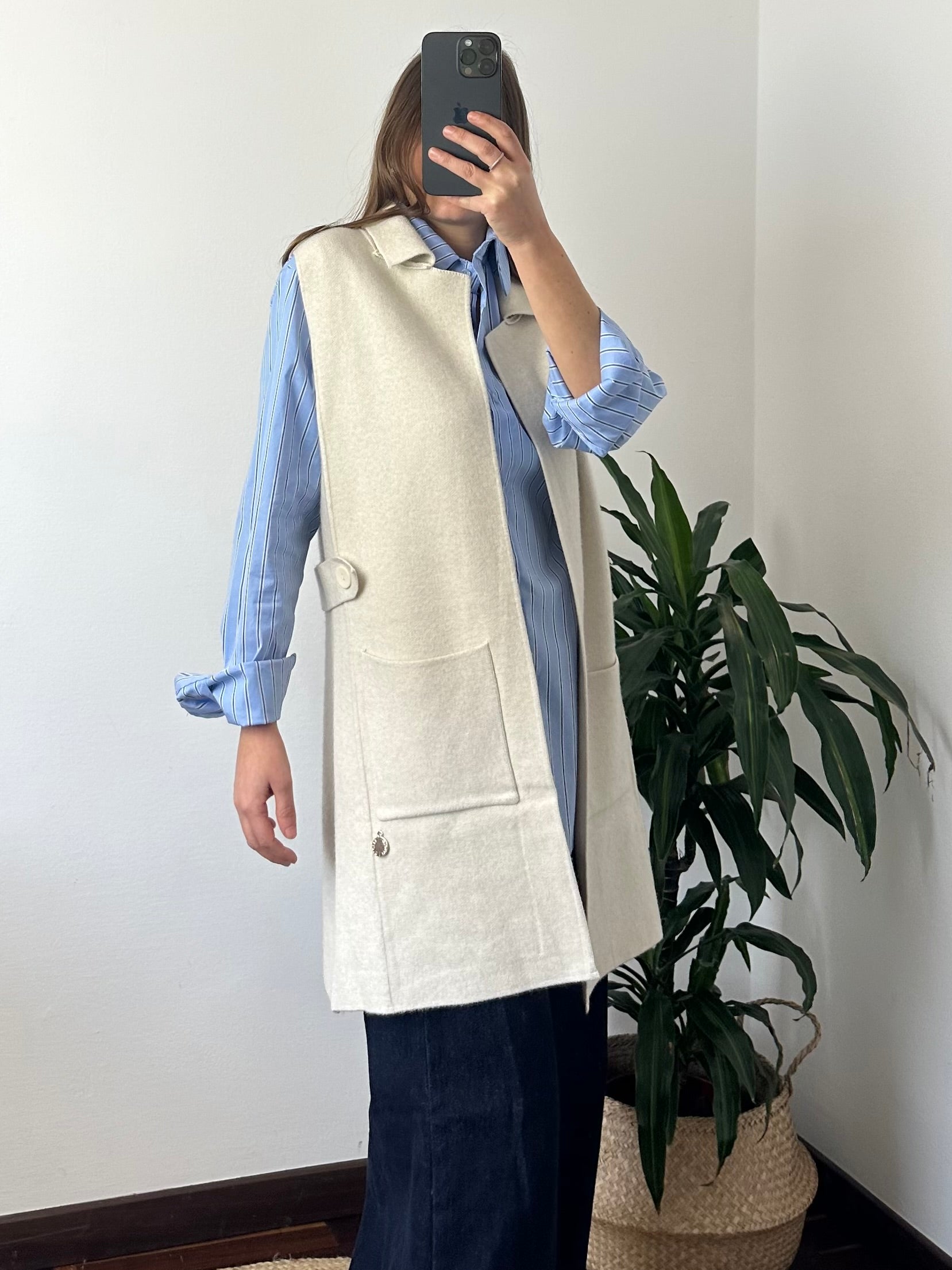 GILET in MAGLIA CON TASCHE PANNA