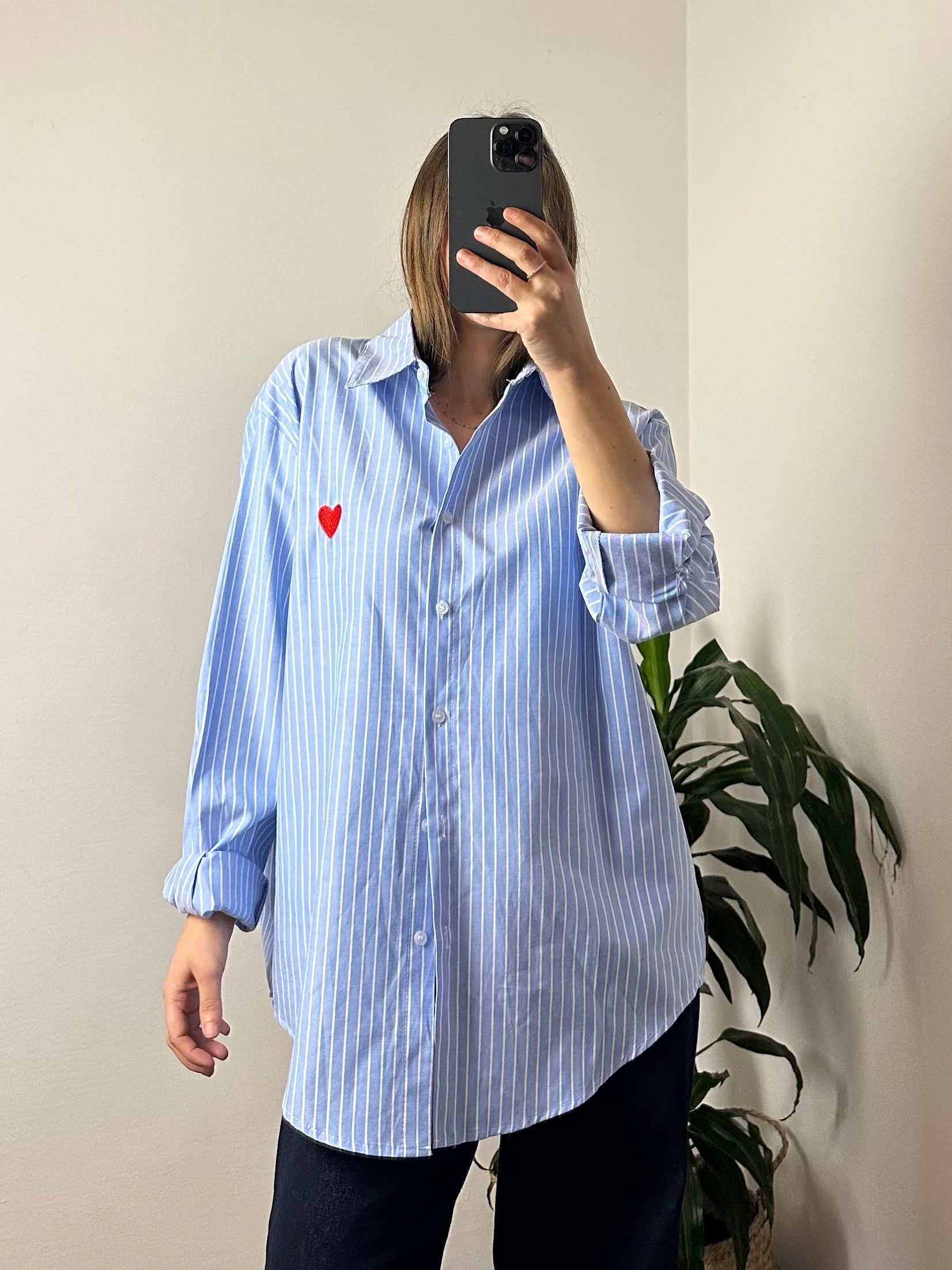 CAMICIA CUORE in COTONE a RIGHE LARGHE