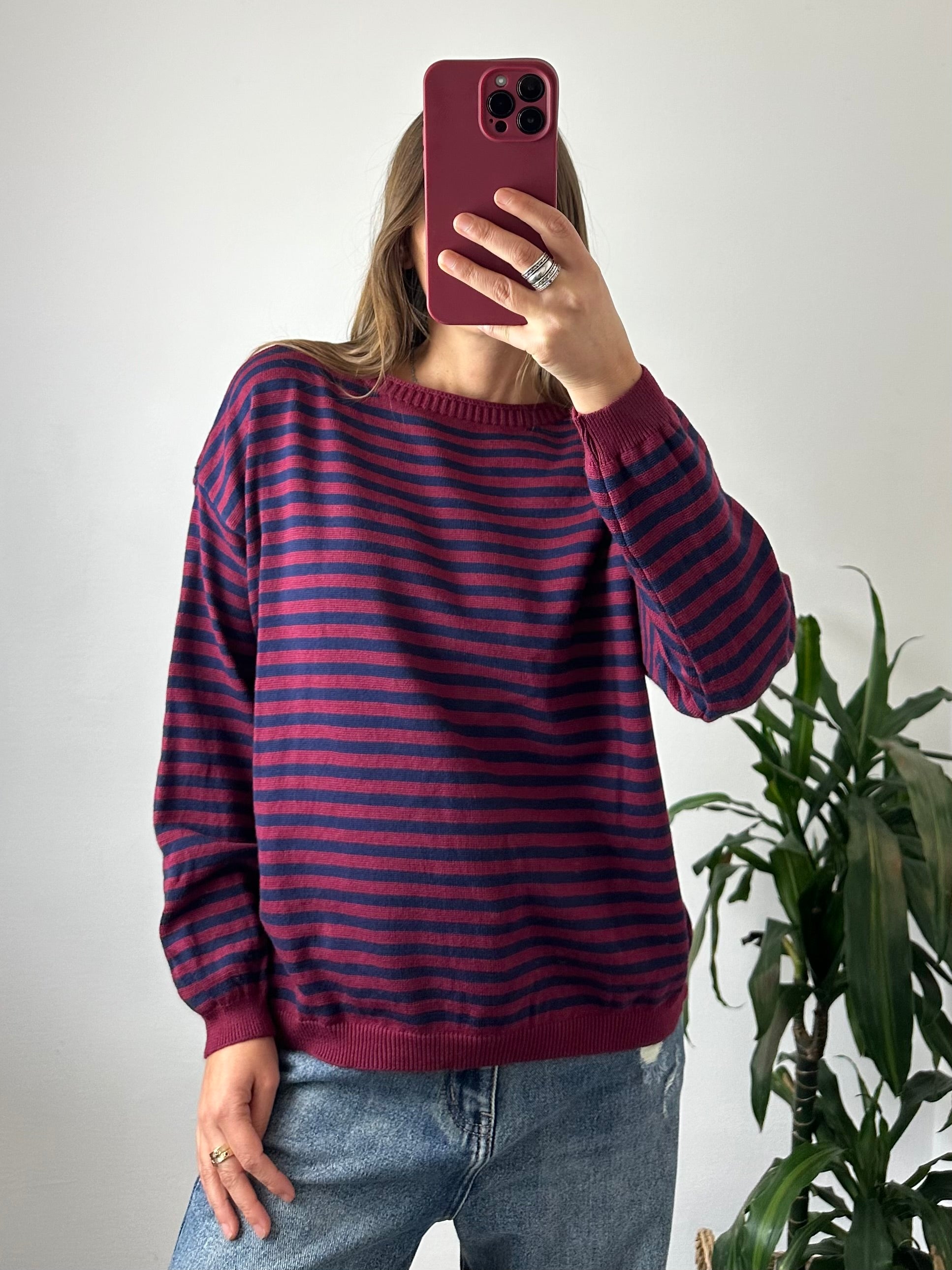 MAGLIONCINO RIGHE IN MAGLIA VISCOSA bordeaux-blu