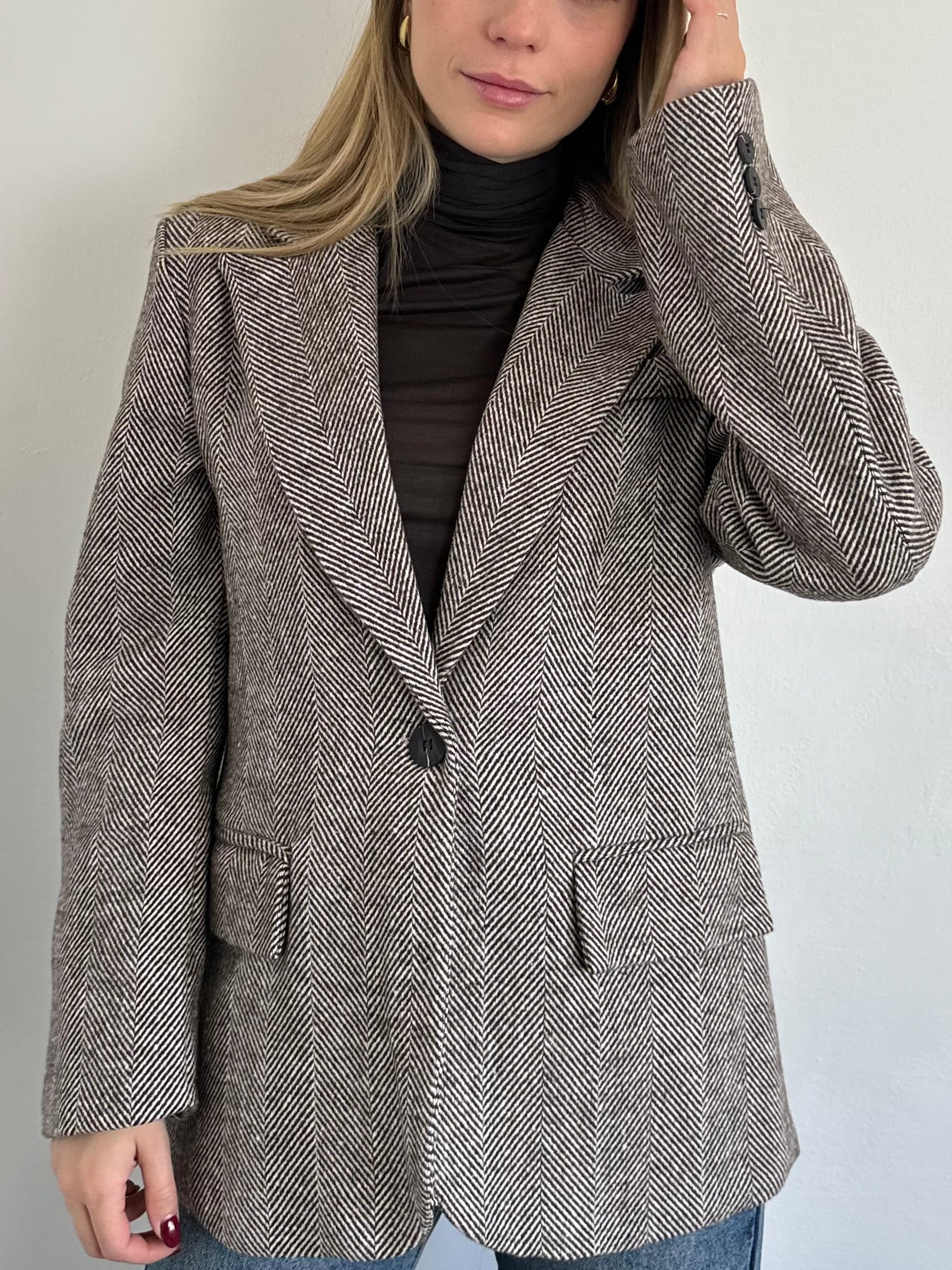 BLAZER SPIGATO SPALLINE IMBOTTITE MARRONE