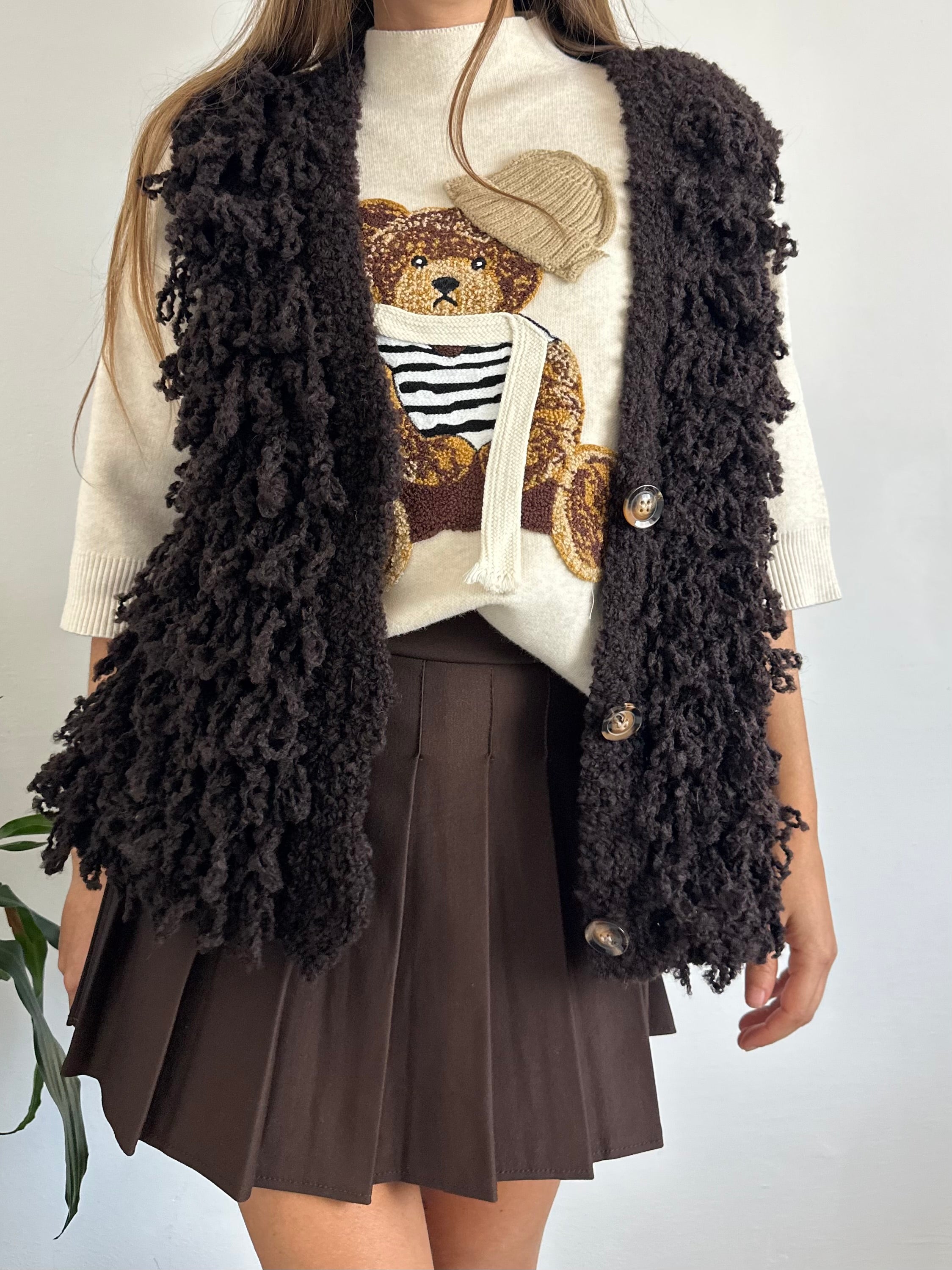 GILET misto LANA-ALPACA CIOCCOLATO