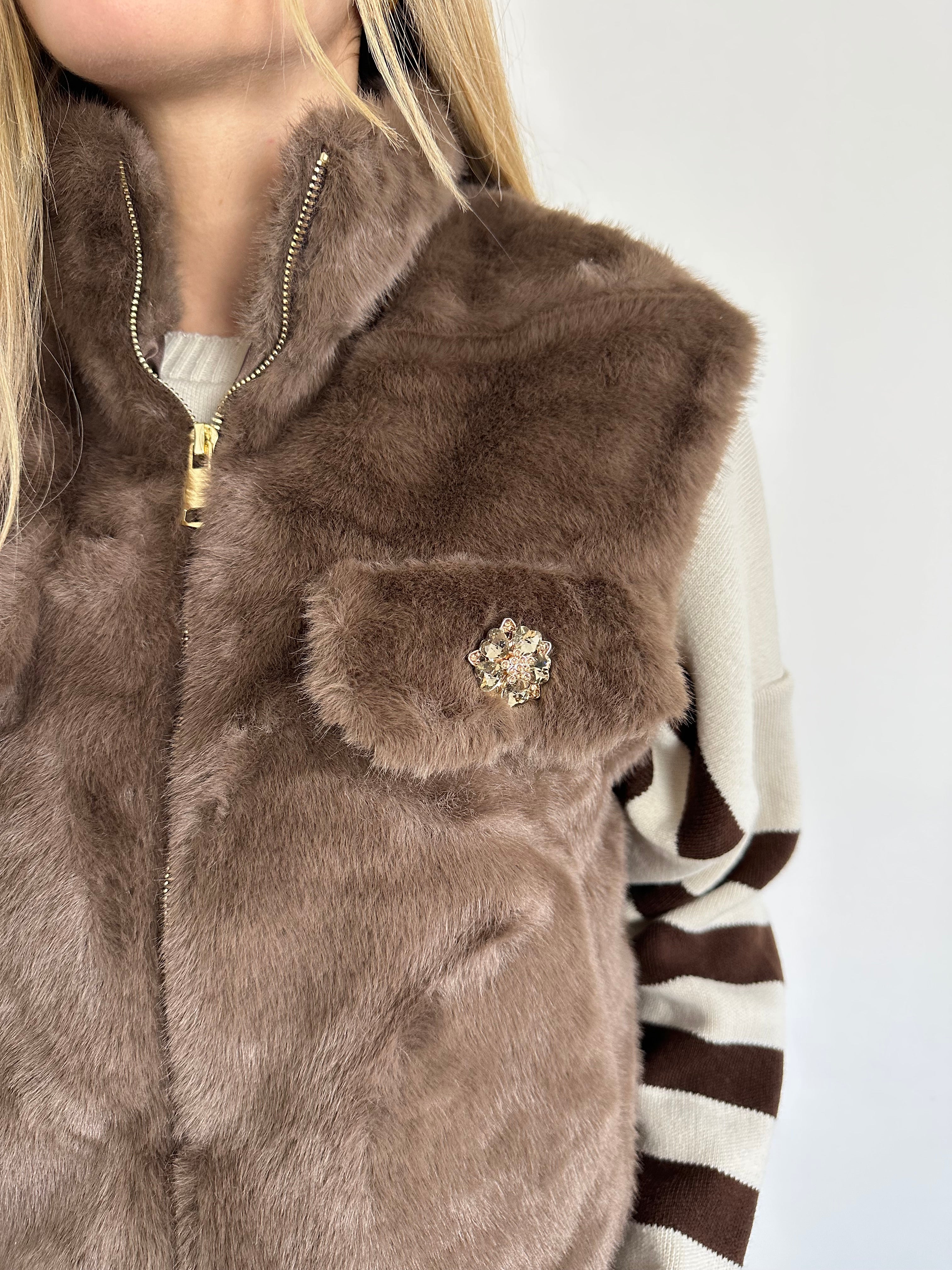 SMANICATO in ECOPELLICCIA MARRONE