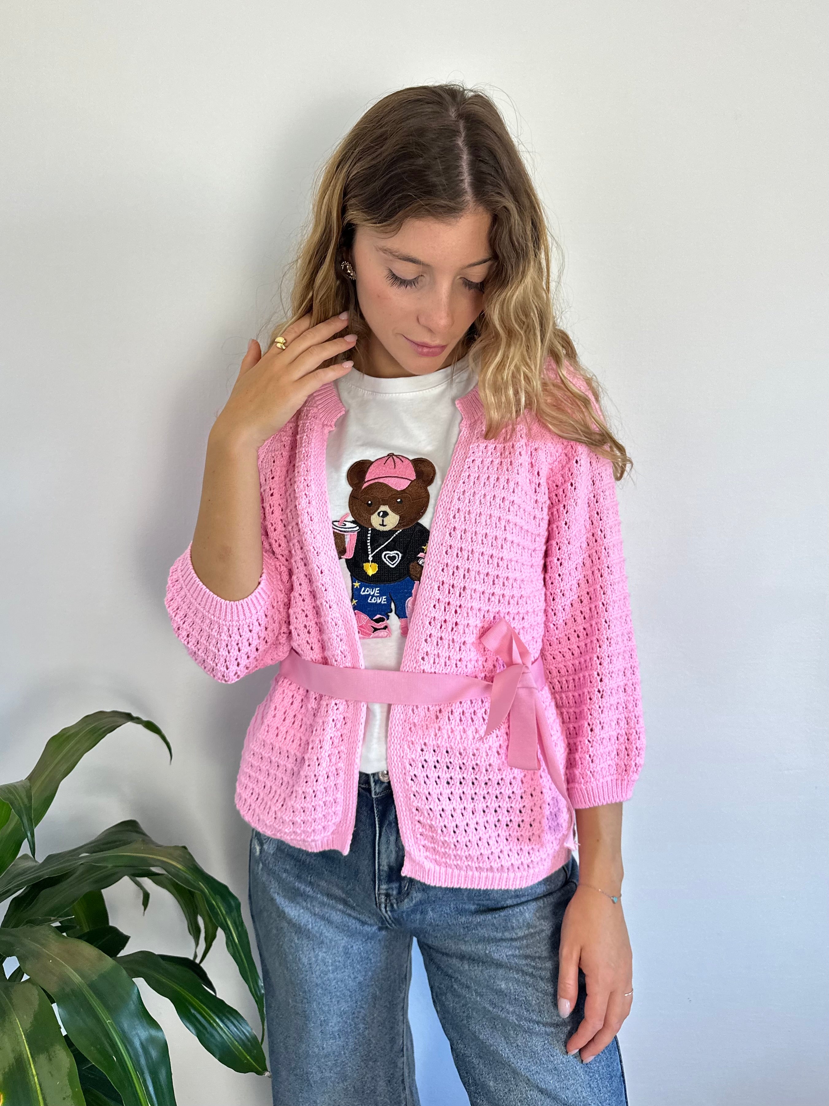 CARDIGAN NASTRO ROSA