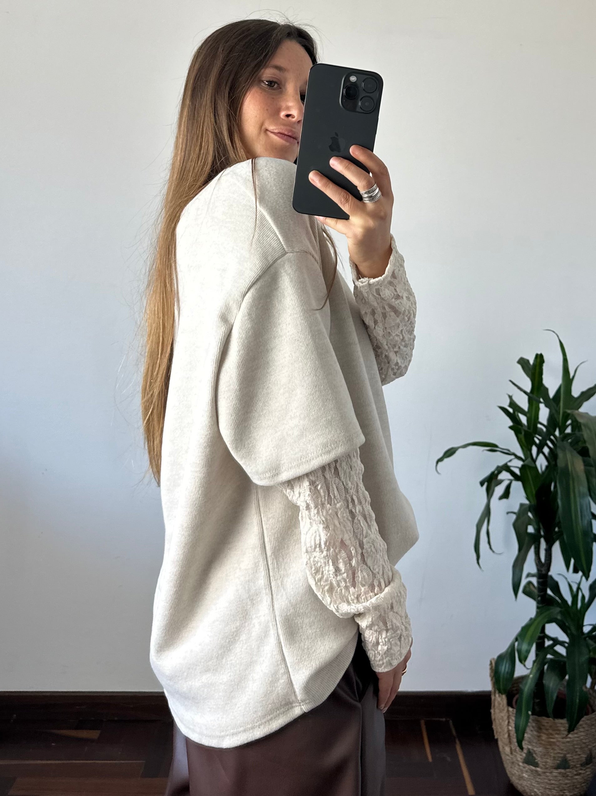 MAGLIA T-SHIRT PIZZO BEIGE CHIARO