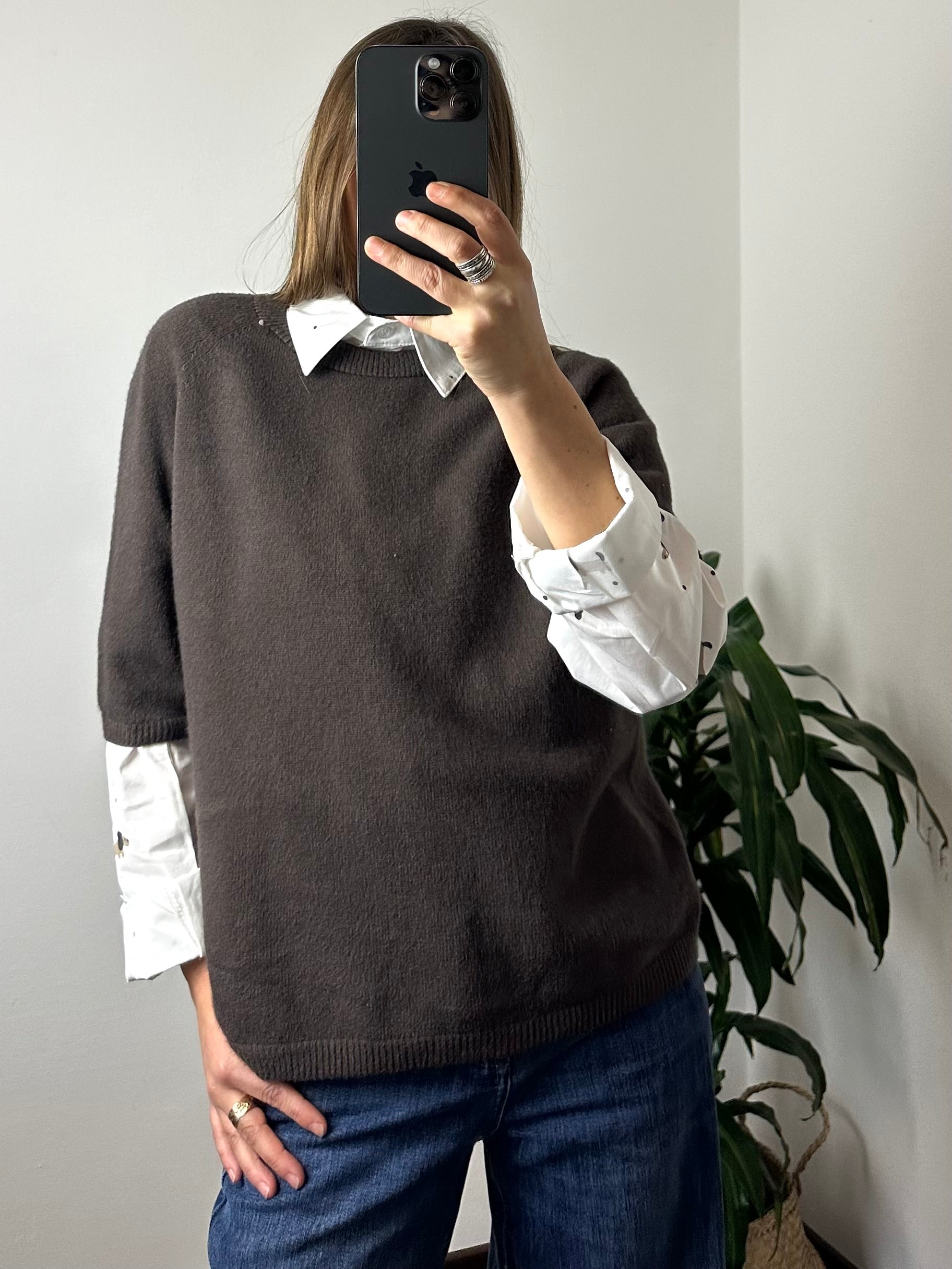 PULLOVER MANICA 3/4 in MORBIDA VISCOSA MARRONE