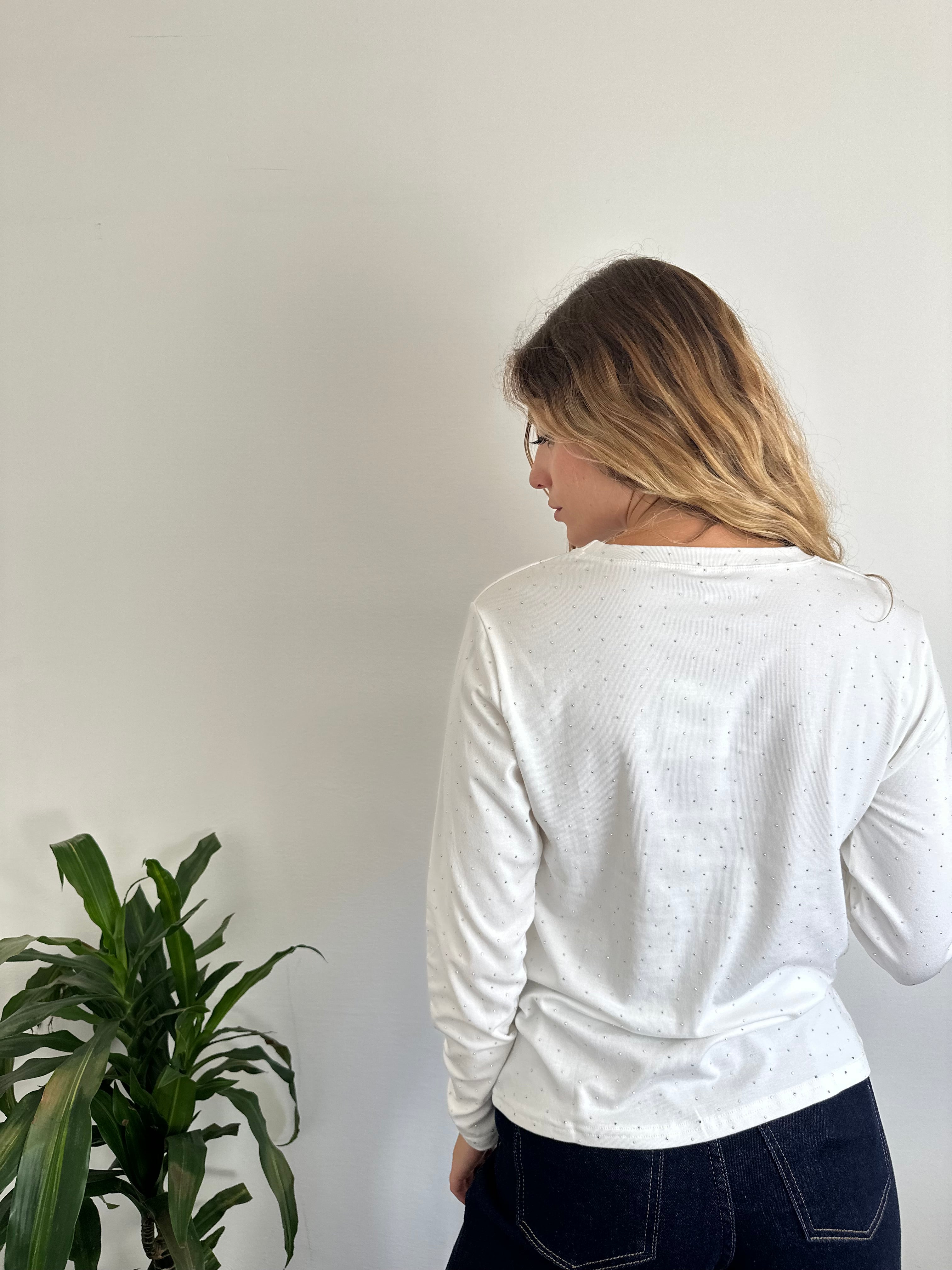 MAGLIA CON STRASS BIANCA
