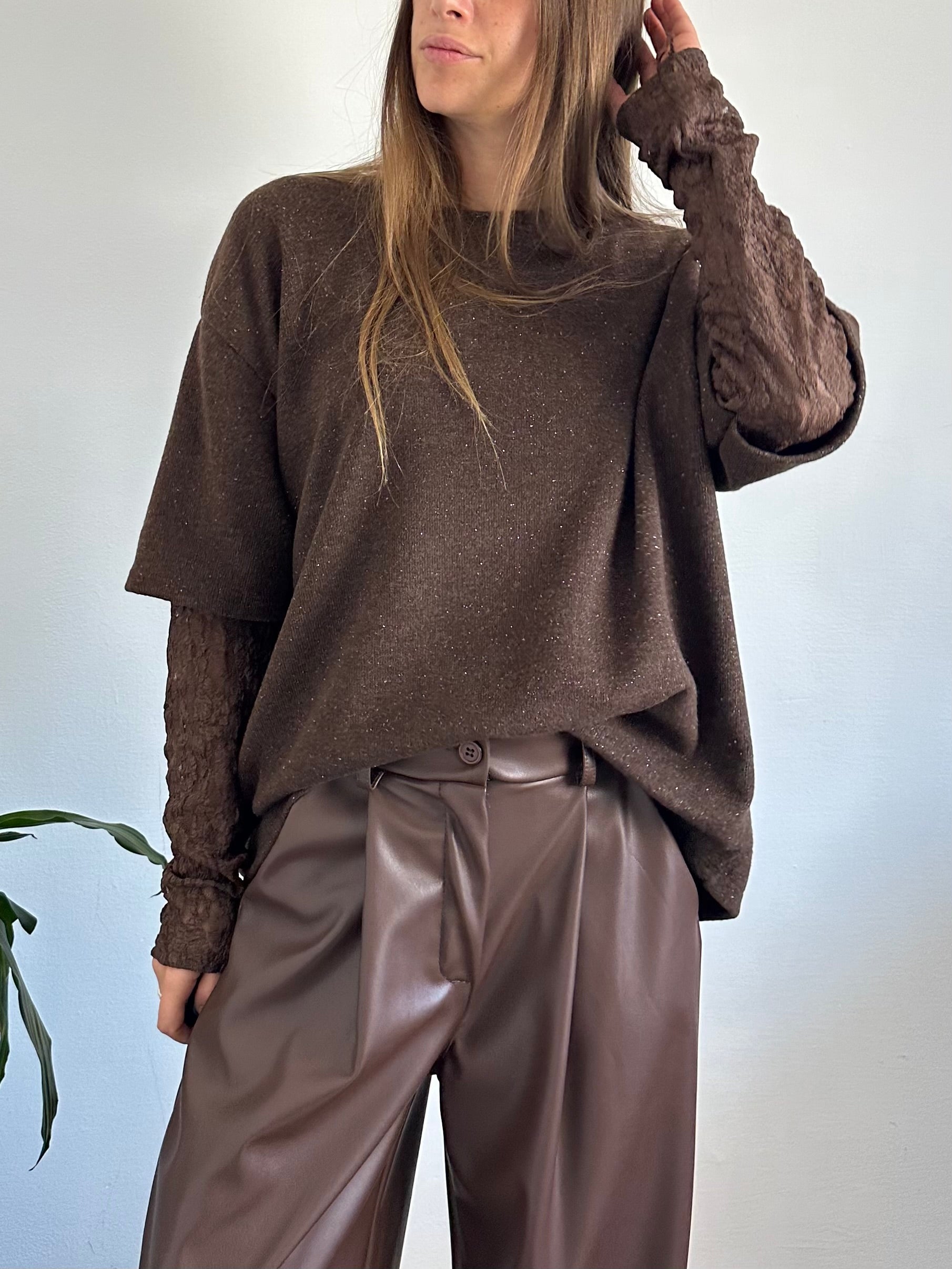 MAGLIA T-SHIRT PIZZO CIOCCOLATO