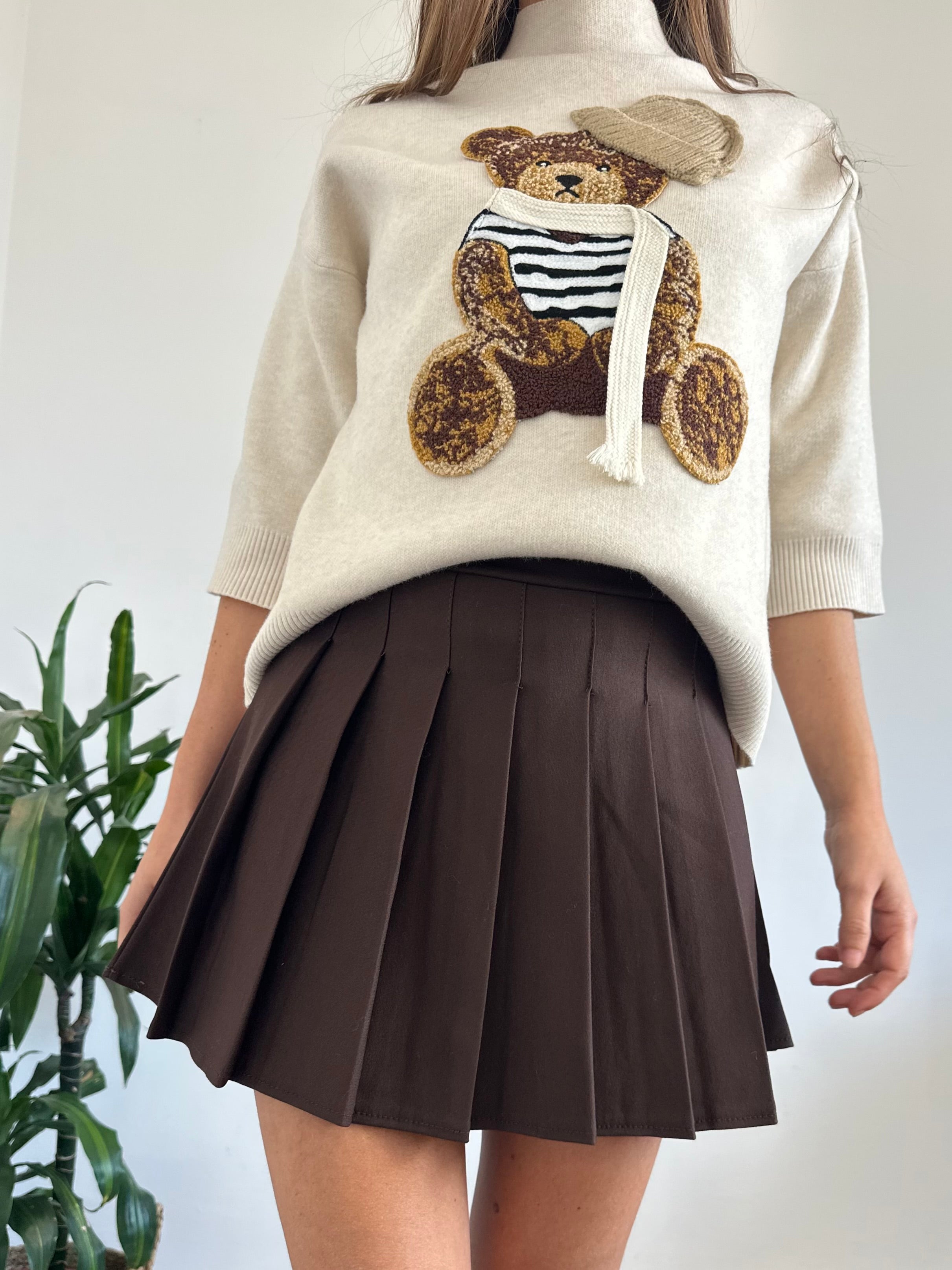 MINIGONNA COTONE A PIEGHE CIOCCOLATO