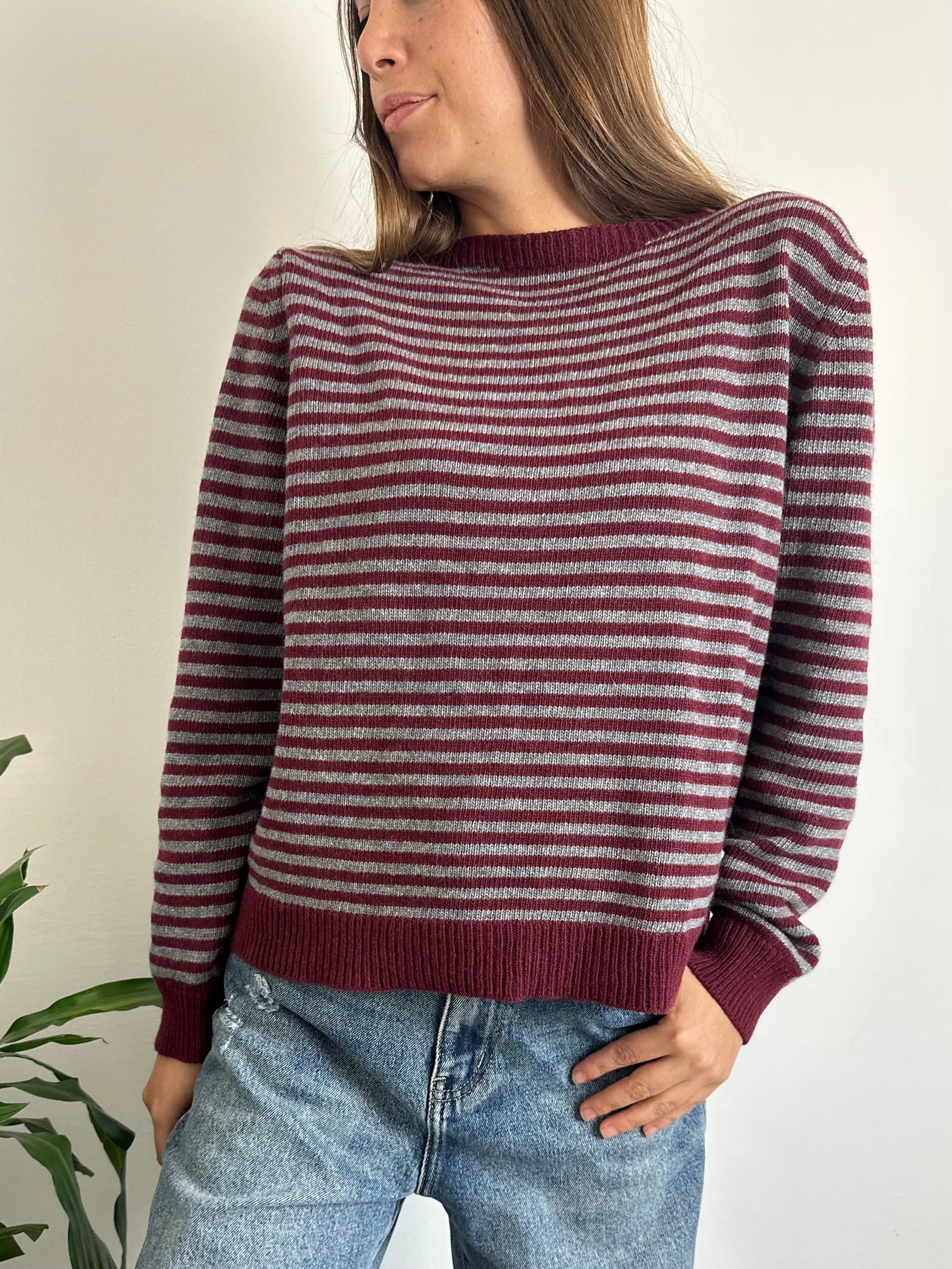 MAGLIONCINO RIGHE misto CASHMERE bordeaux-grigio