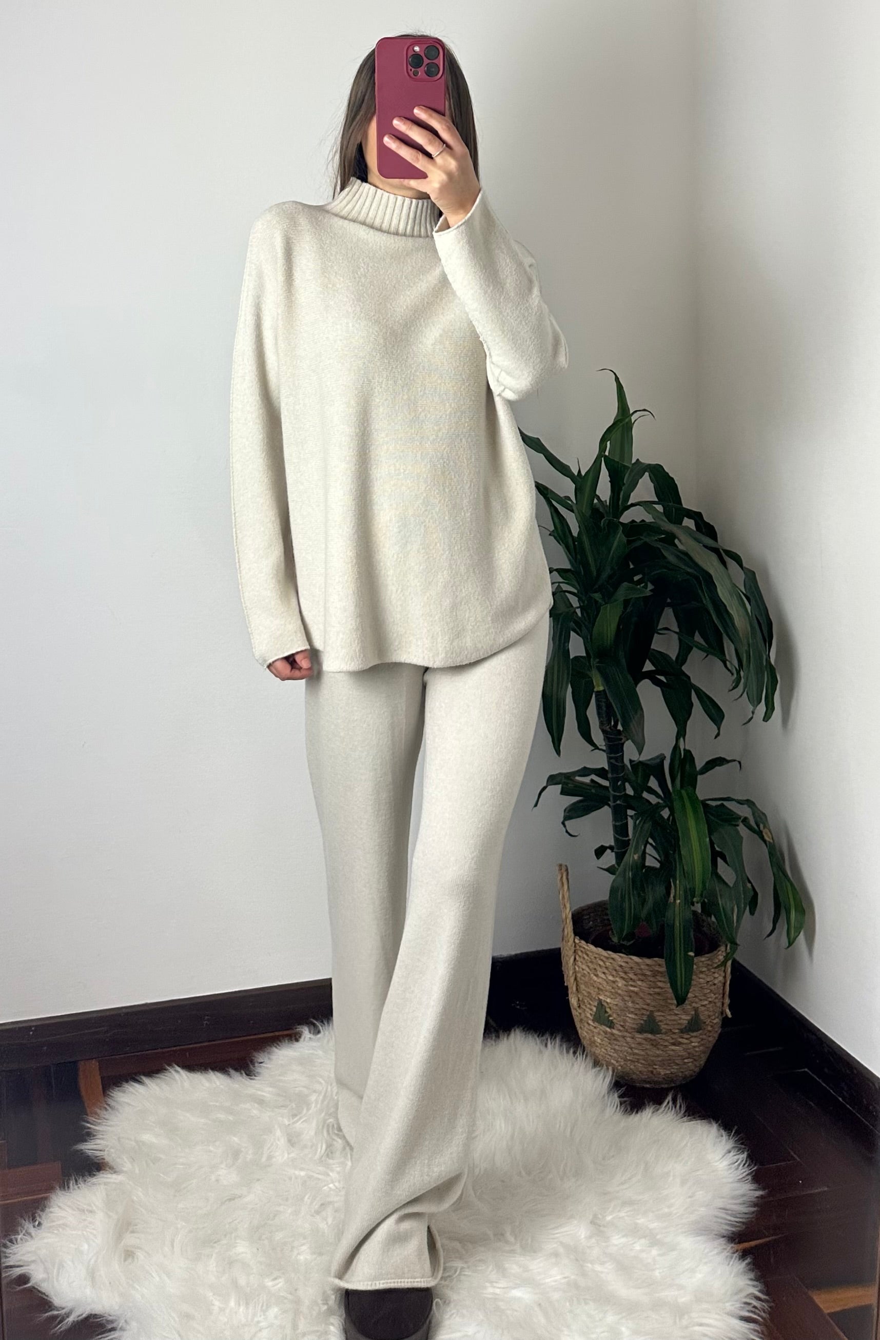 COORDINATO COLLO ALTO VISCOSA PANNA