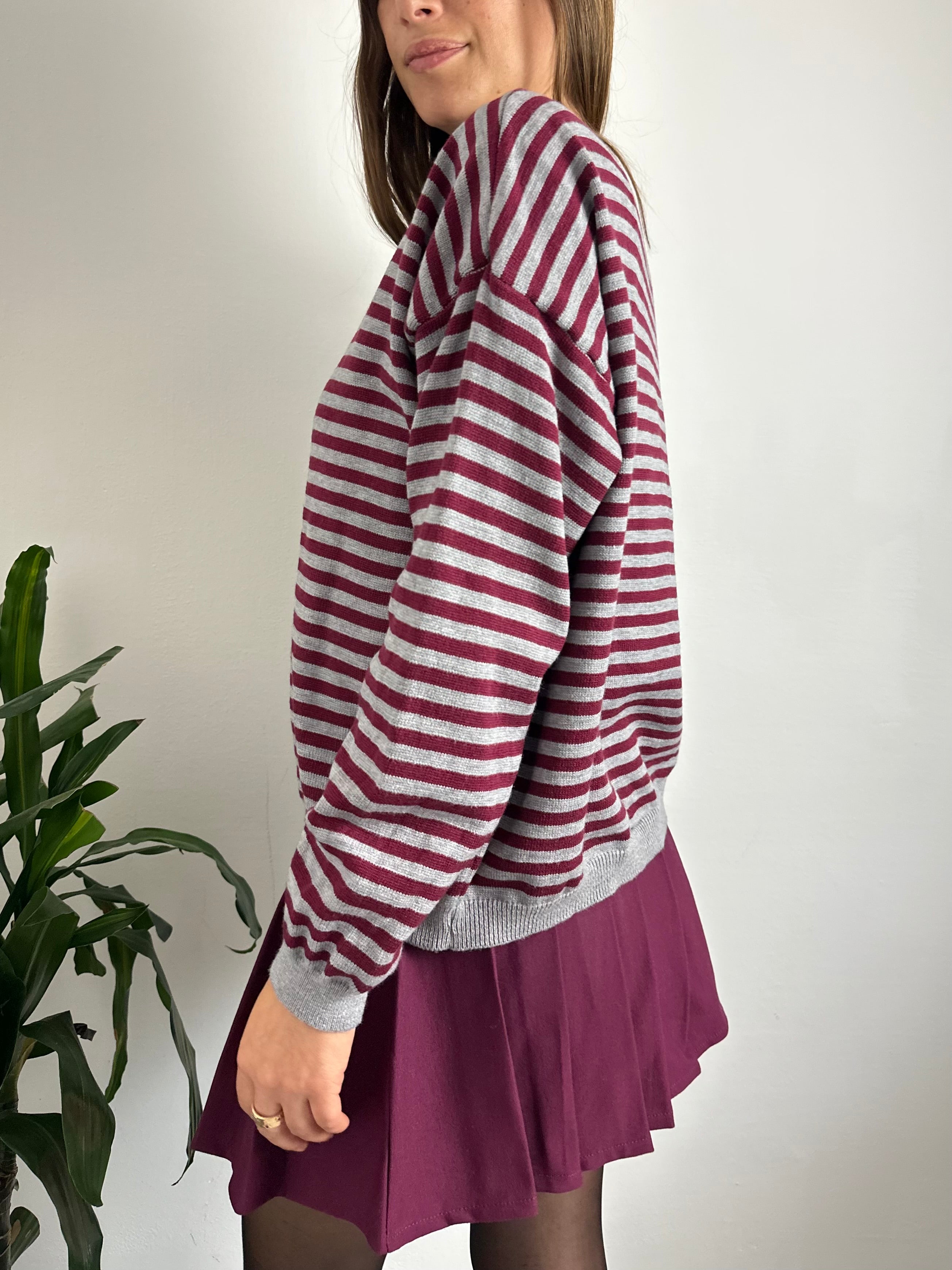 MAGLIONCINO RIGHE bordeaux-grigio