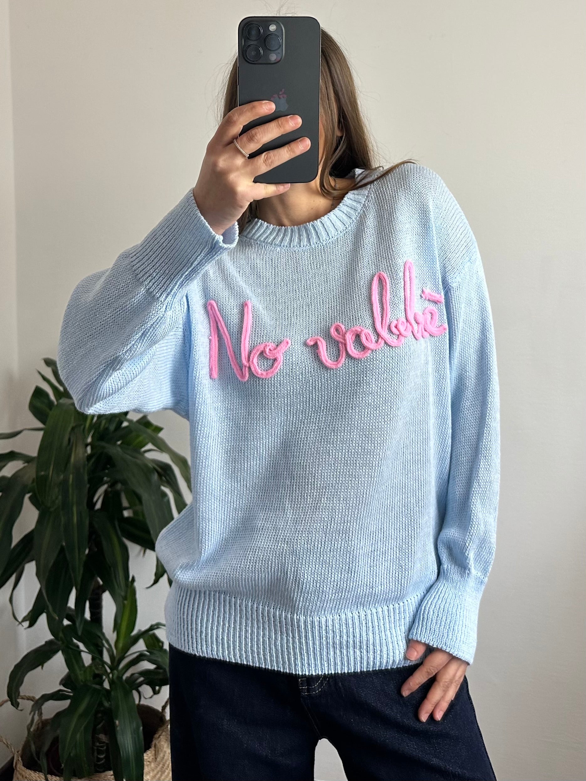 PULLOVER “No vabbè” 100% cotone AZZURRO