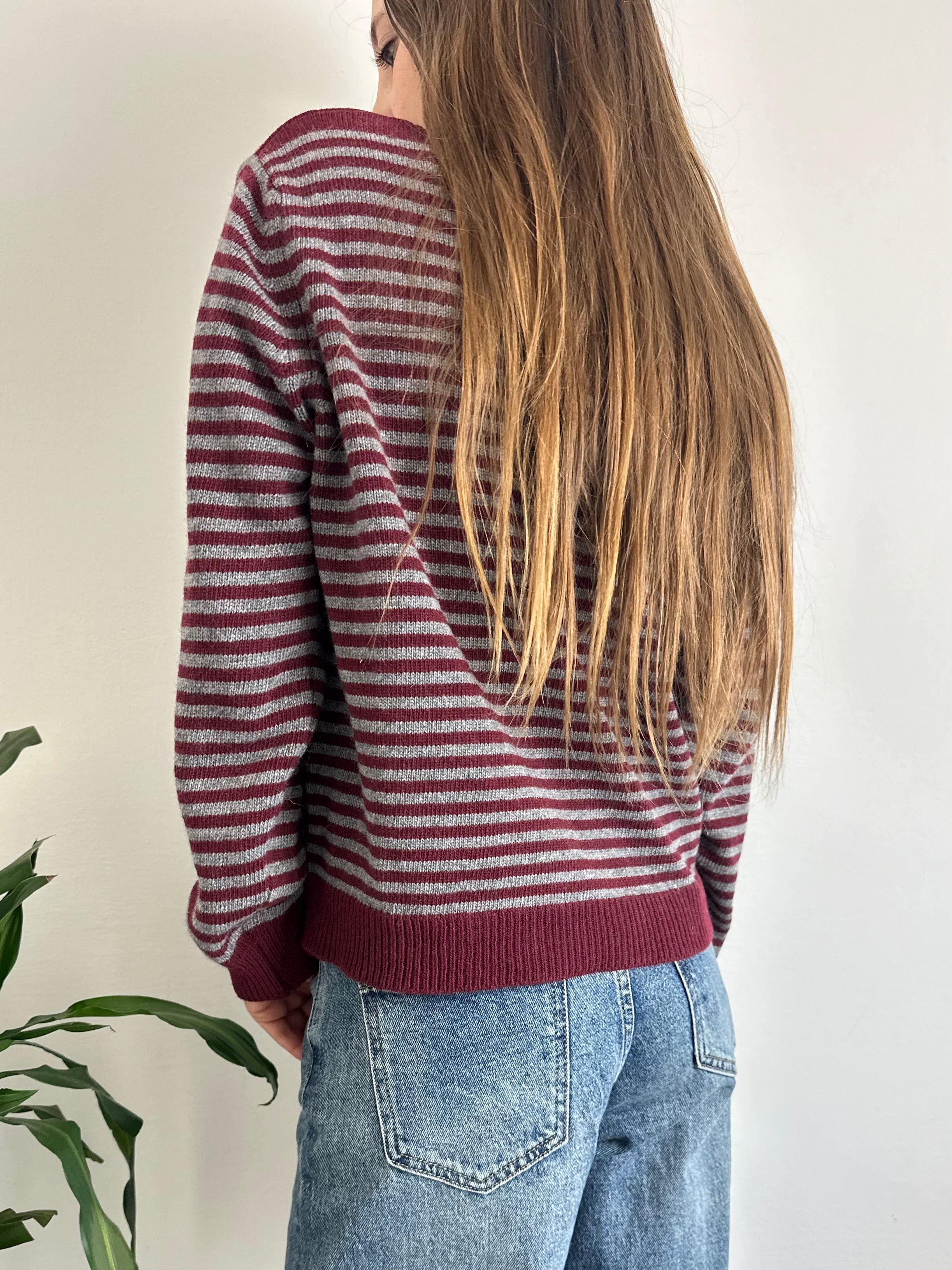 MAGLIONCINO RIGHE misto CASHMERE bordeaux-grigio