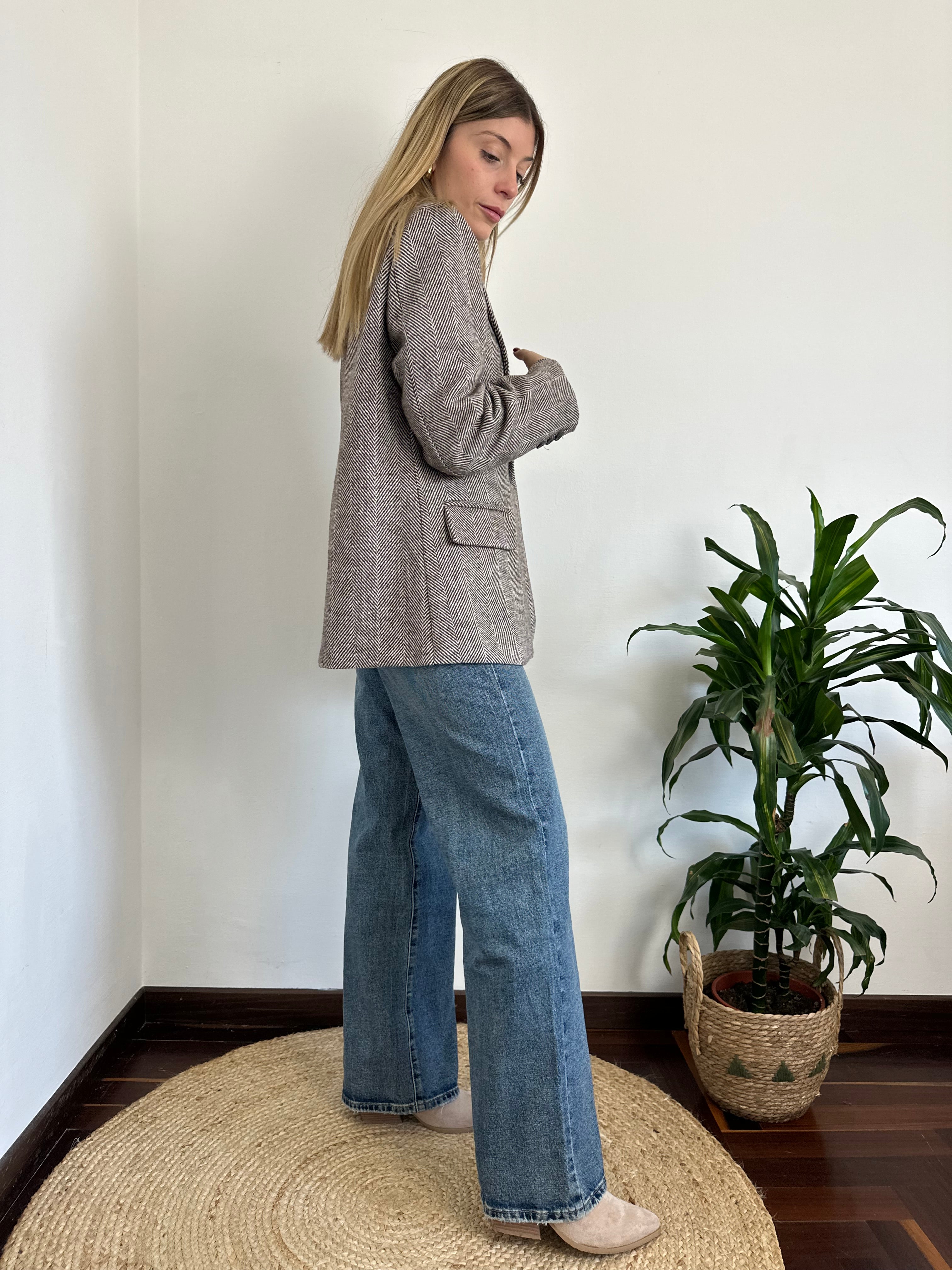 BLAZER SPIGATO SPALLINE IMBOTTITE MARRONE