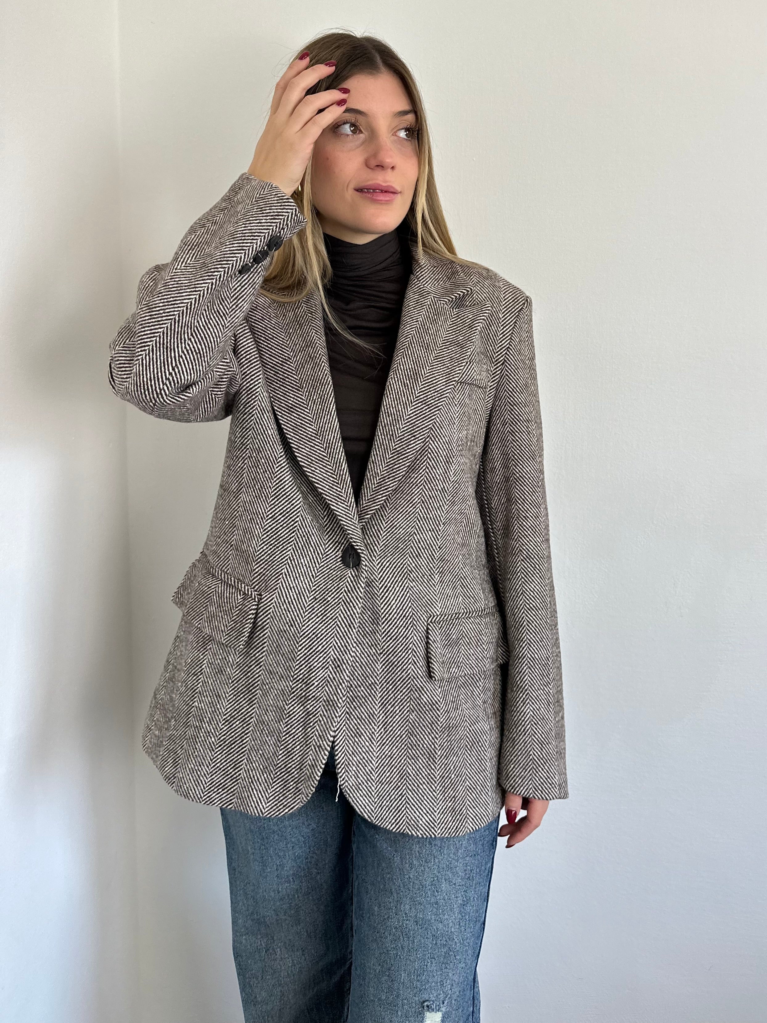 BLAZER SPIGATO SPALLINE IMBOTTITE MARRONE