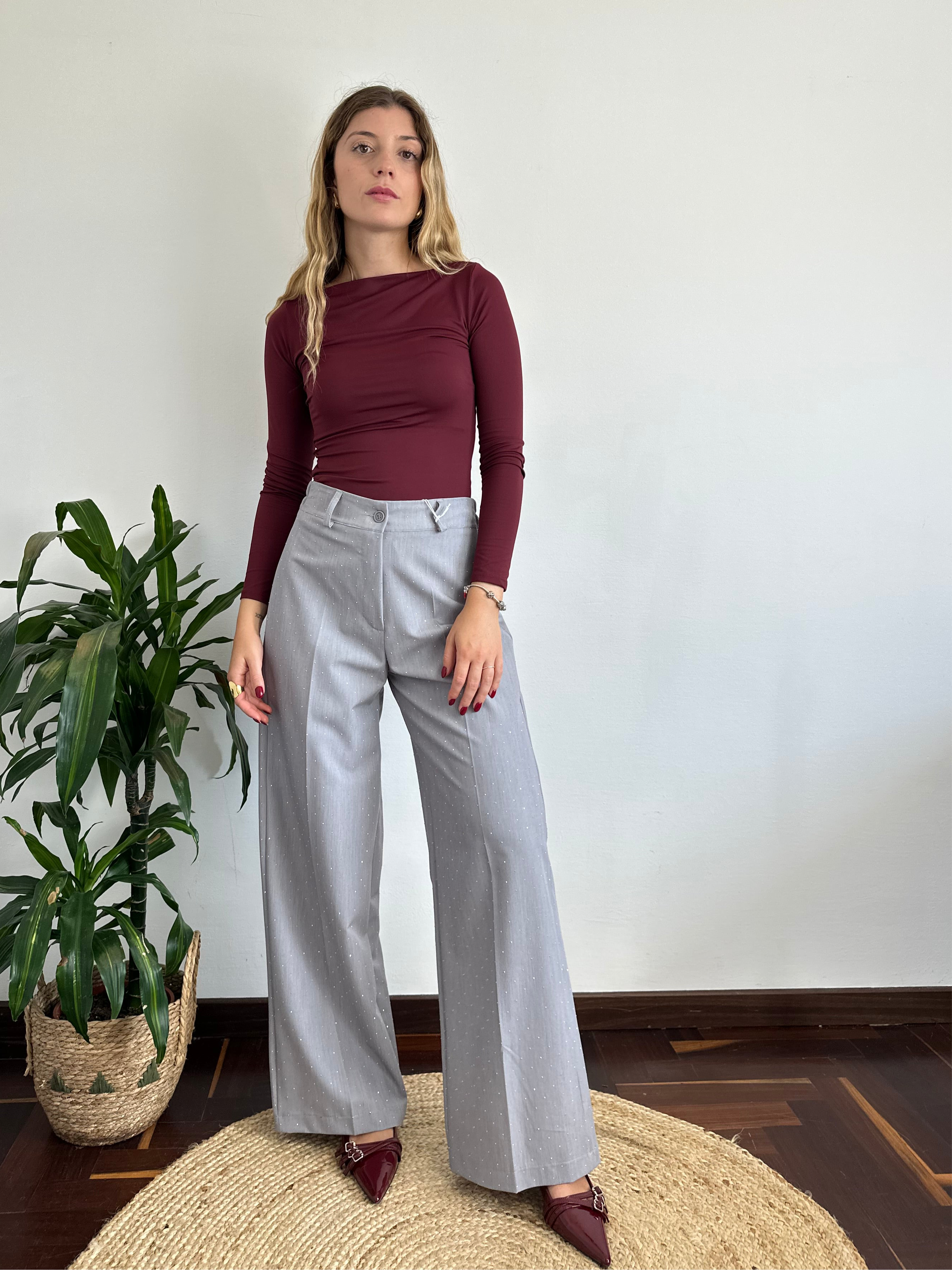 PANTALONE STRASS GRIGIO