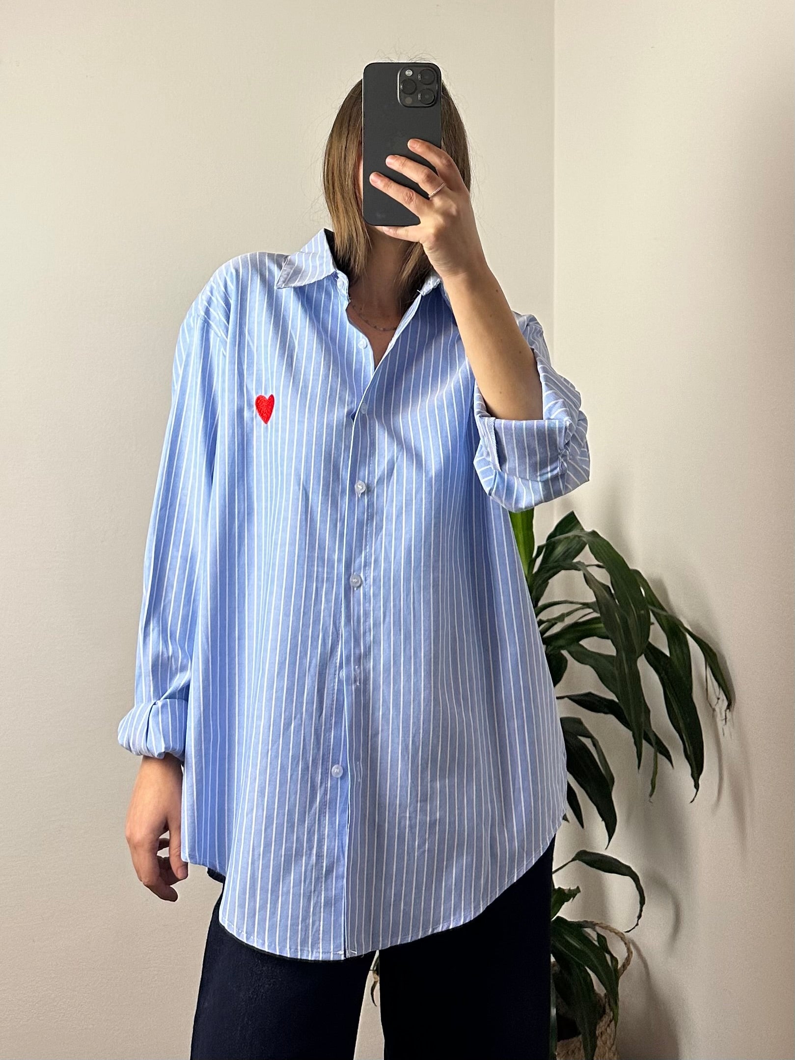CAMICIA CUORE in COTONE a RIGHE LARGHE
