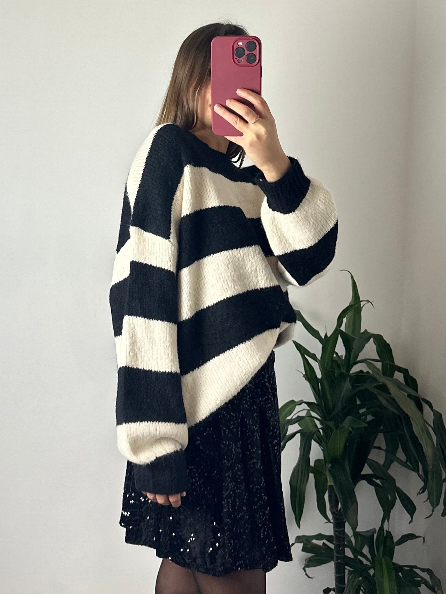 MAGLIONE RIGHE misto LANA BIANCO-NERO