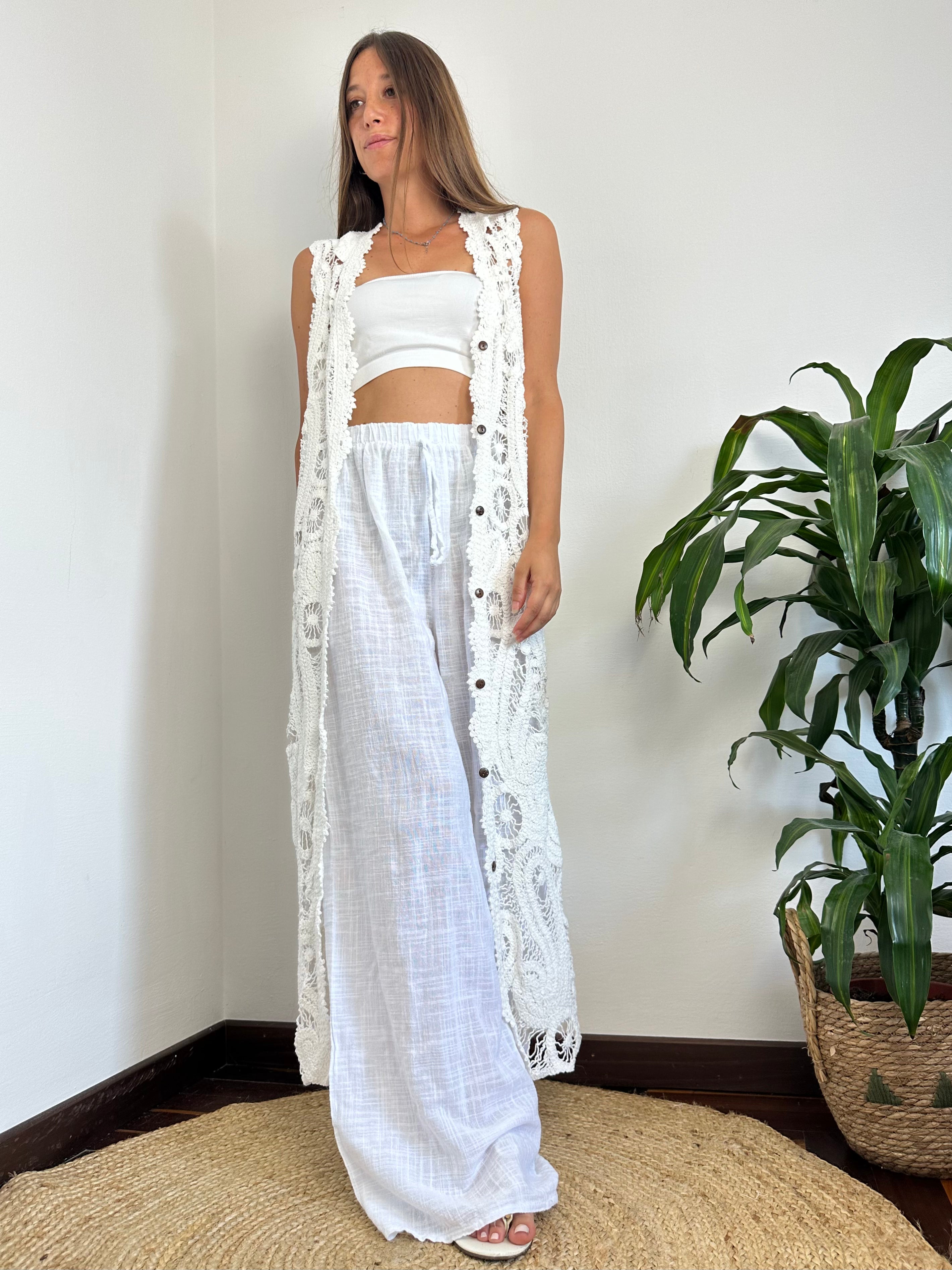 GILET CROCHET 100% COTONE BIANCO