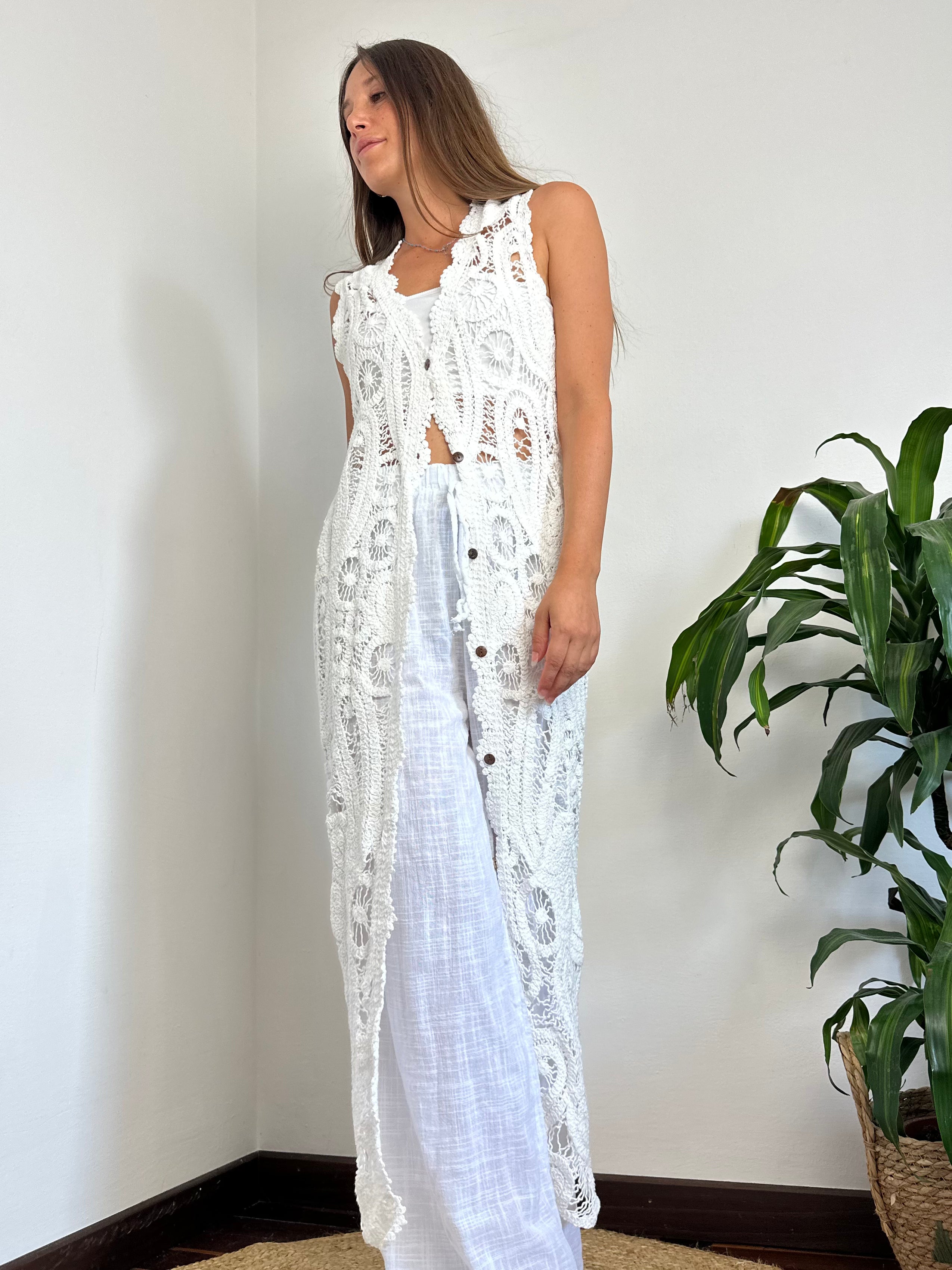 GILET CROCHET 100% COTONE BIANCO