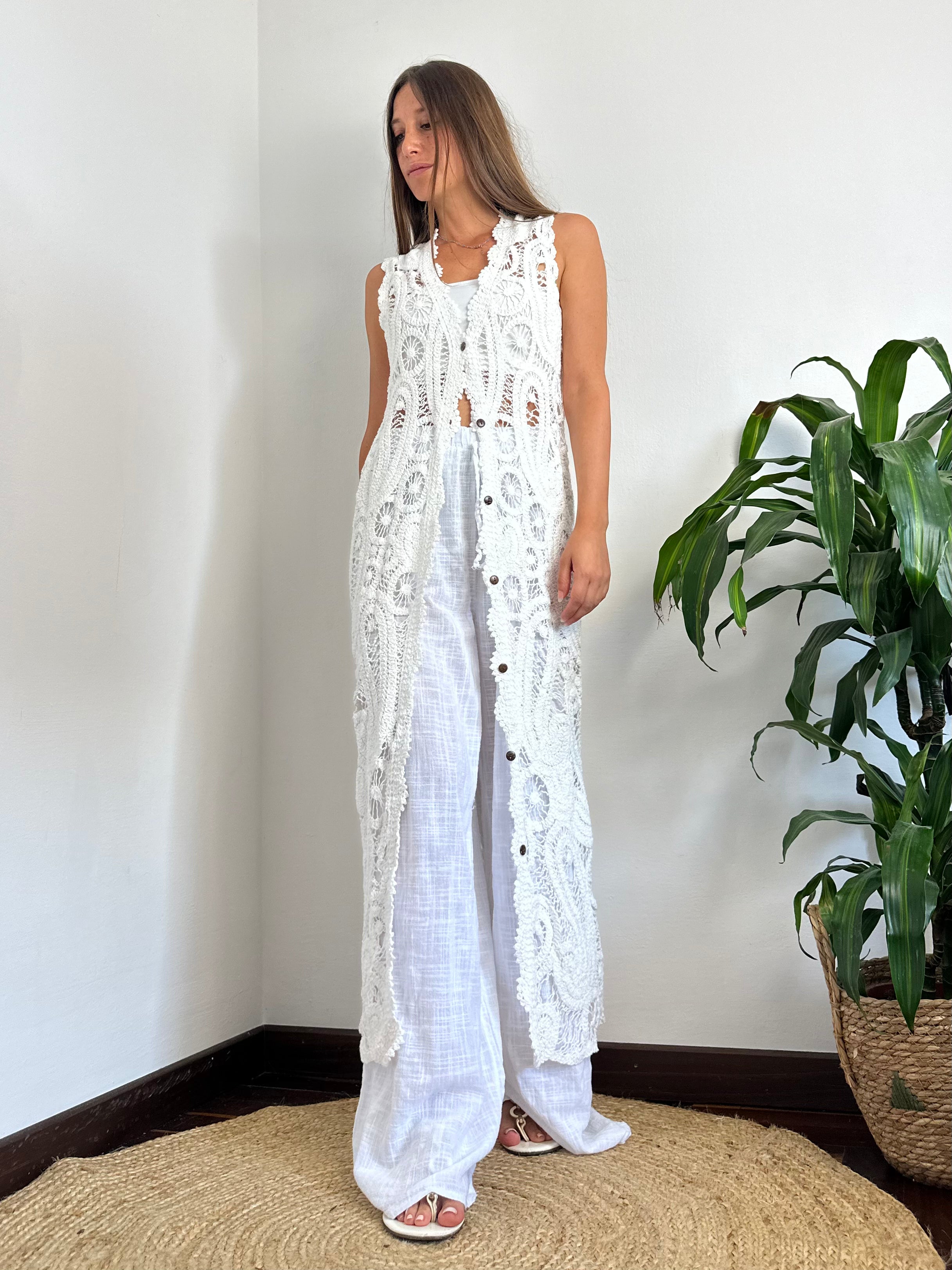 GILET CROCHET 100% COTONE BIANCO