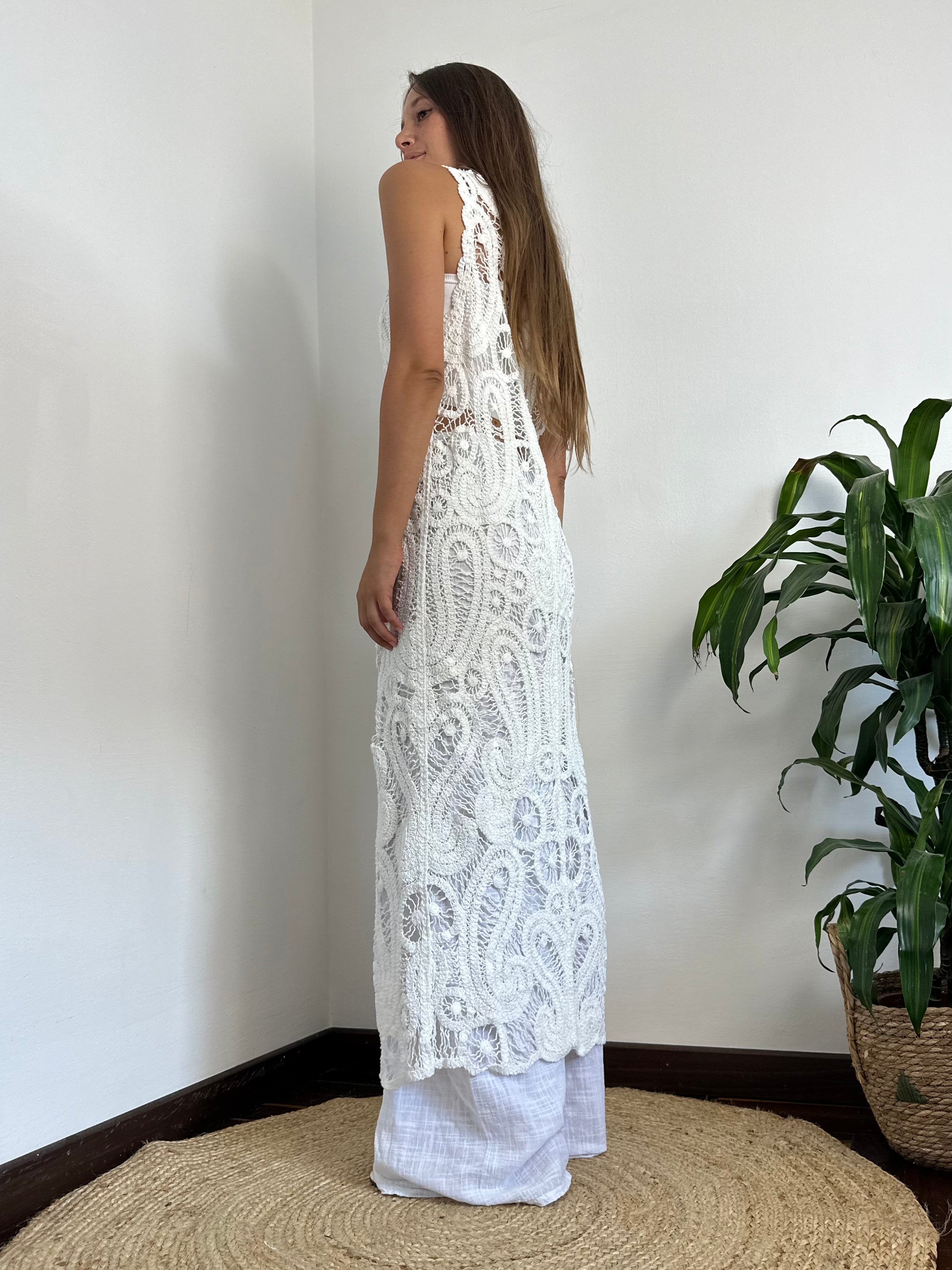 GILET CROCHET 100% COTONE BIANCO