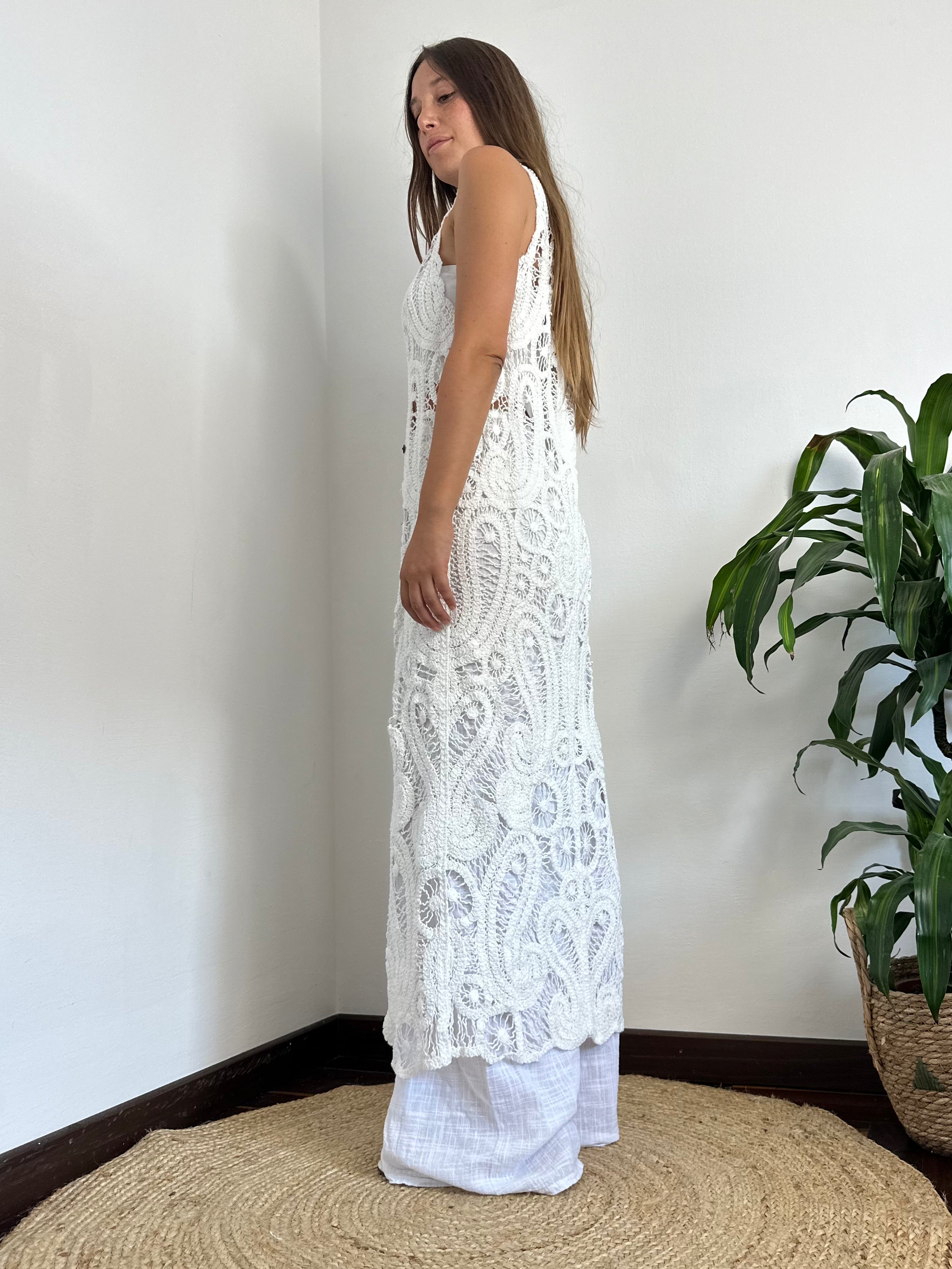 GILET CROCHET 100% COTONE BIANCO