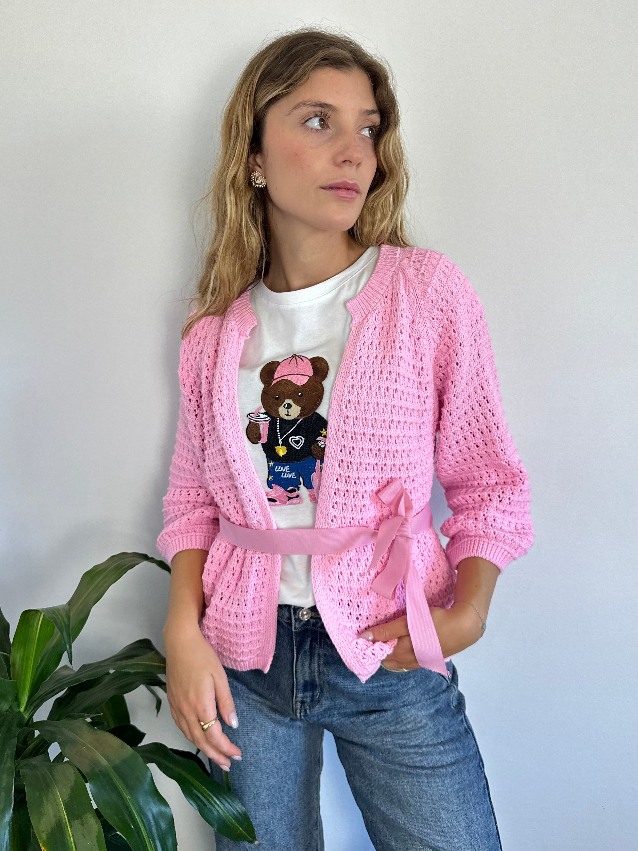 CARDIGAN NASTRO ROSA