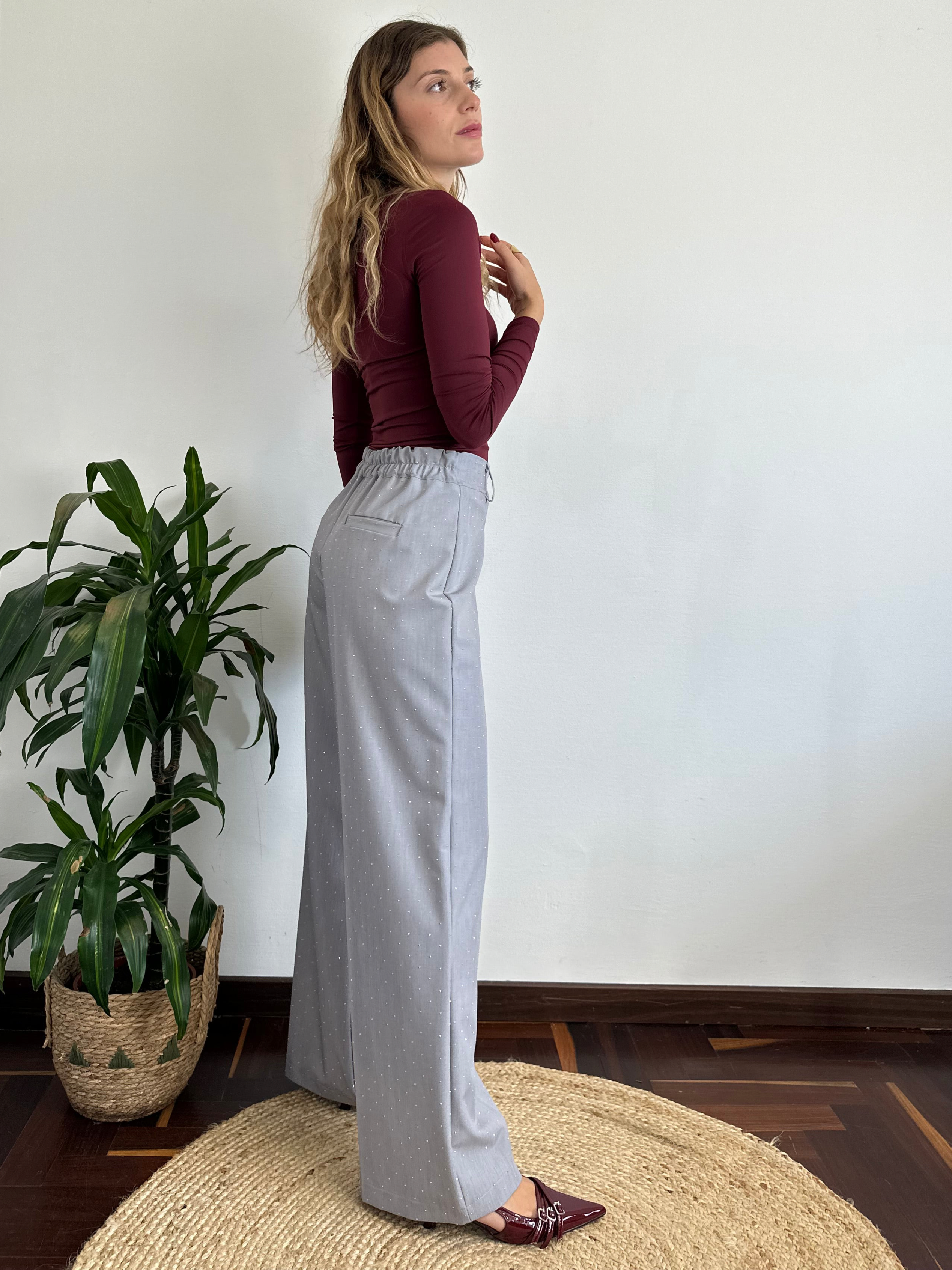 PANTALONE STRASS GRIGIO