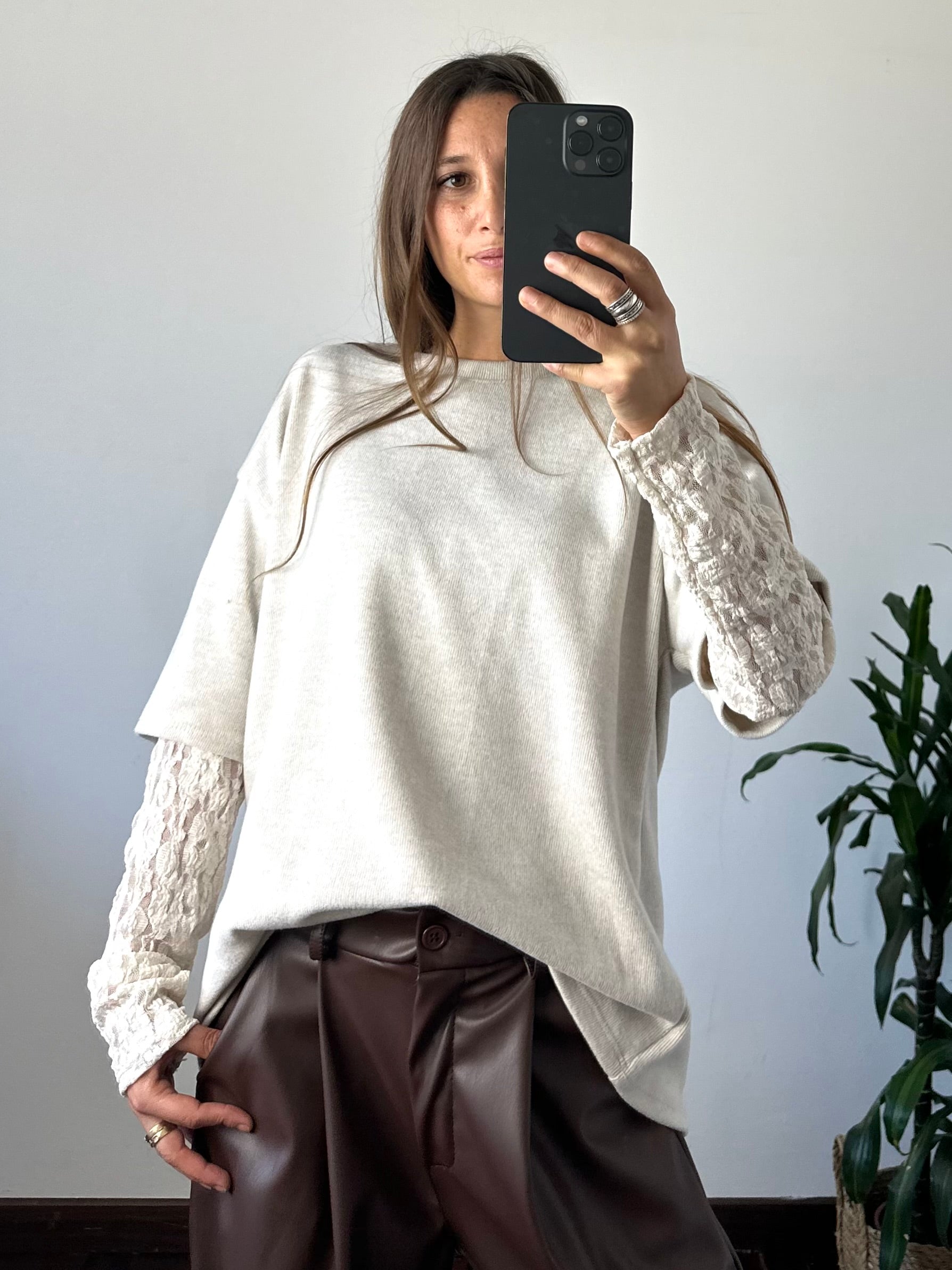 MAGLIA T-SHIRT PIZZO BEIGE CHIARO
