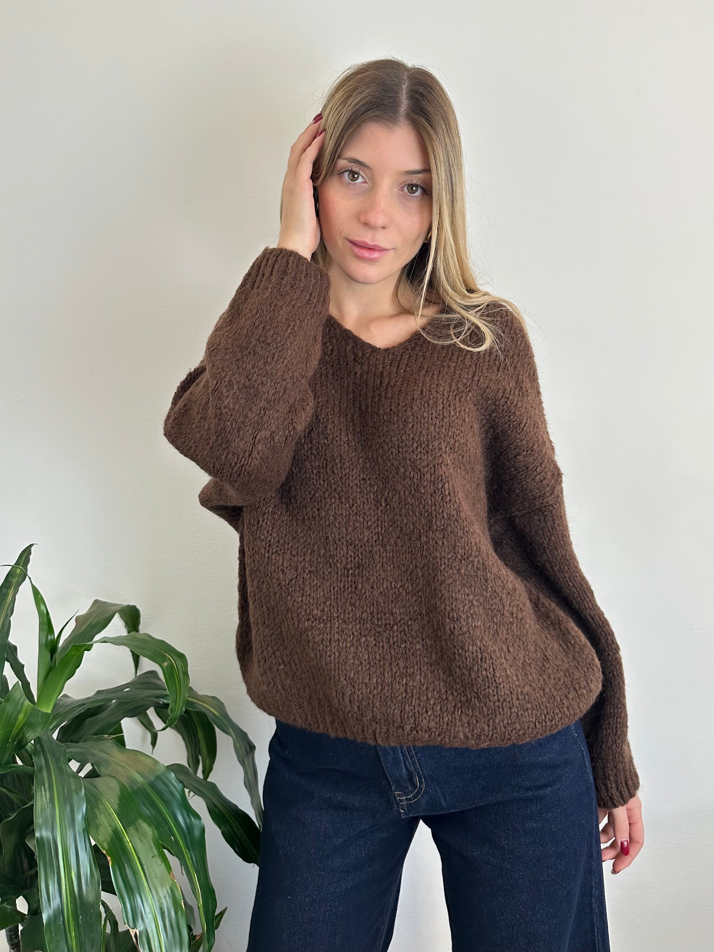 MAGLIONE MISTO LANA CIOCCOLATO