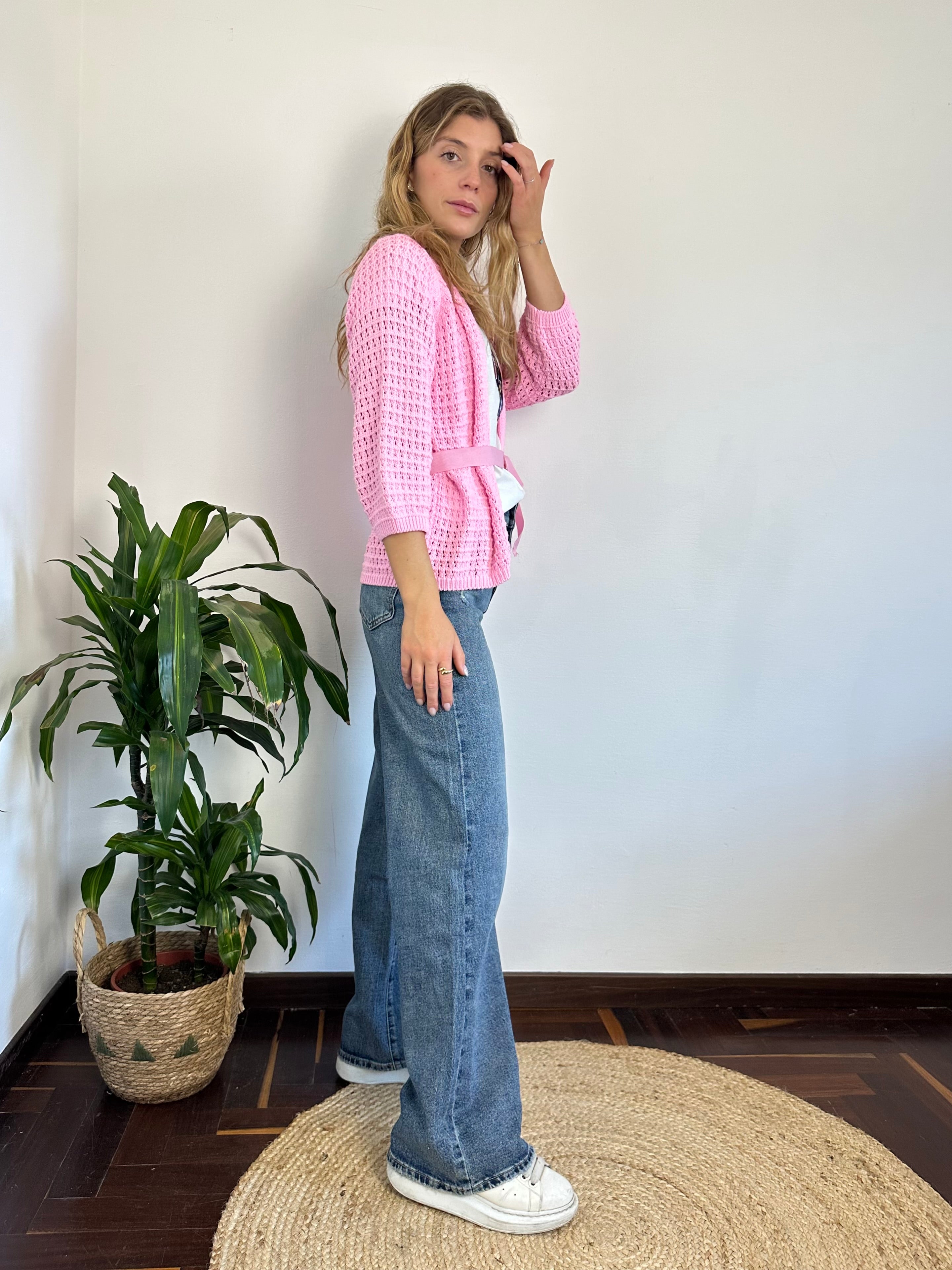 CARDIGAN NASTRO ROSA