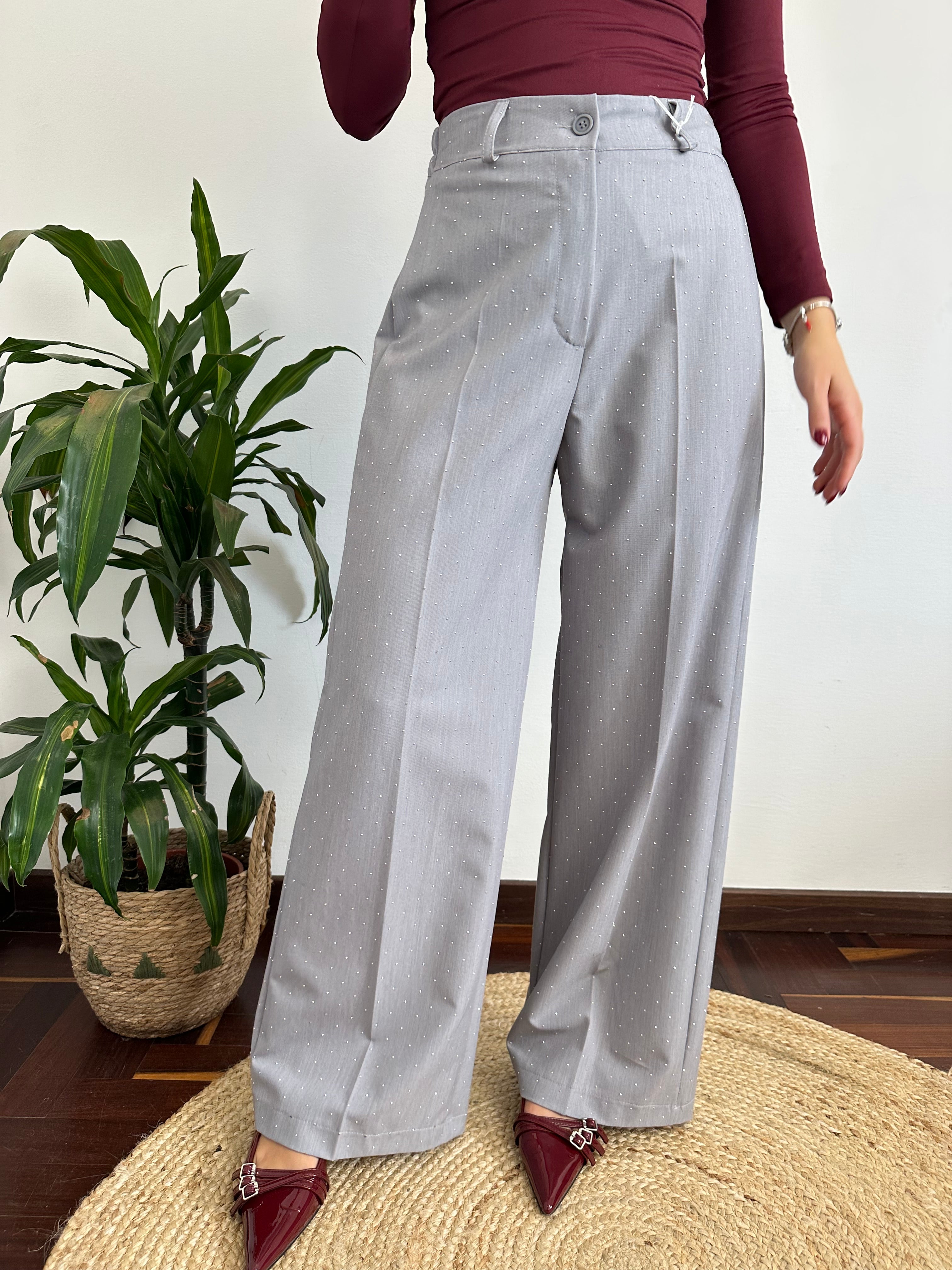PANTALONE STRASS GRIGIO