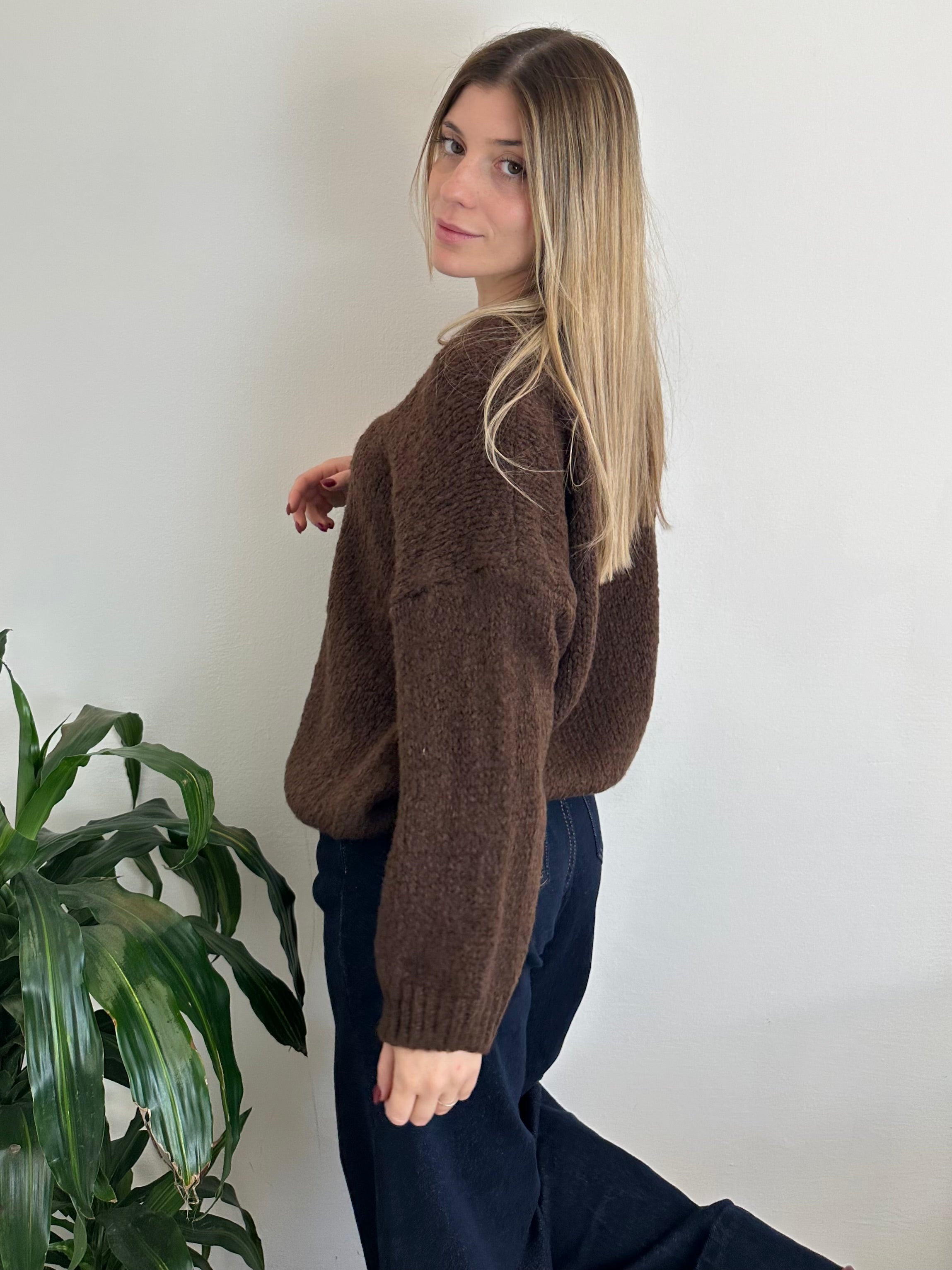 MAGLIONE MISTO LANA CIOCCOLATO