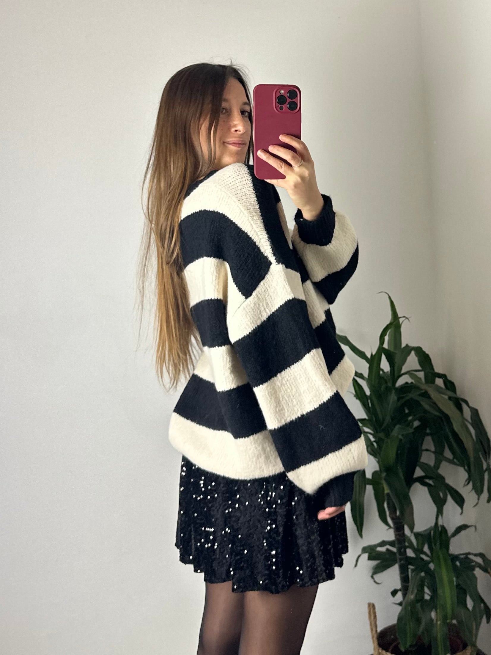 MAGLIONE RIGHE misto LANA BIANCO-NERO