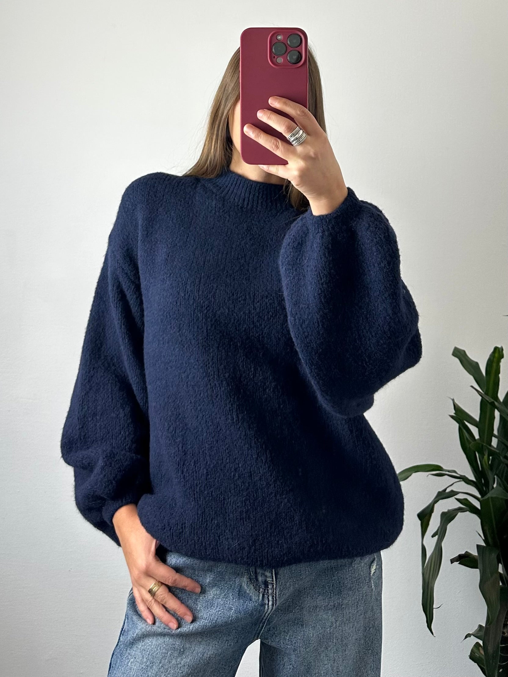 MAGLIONE MISTO LANA-ALPACA BLU SCURO