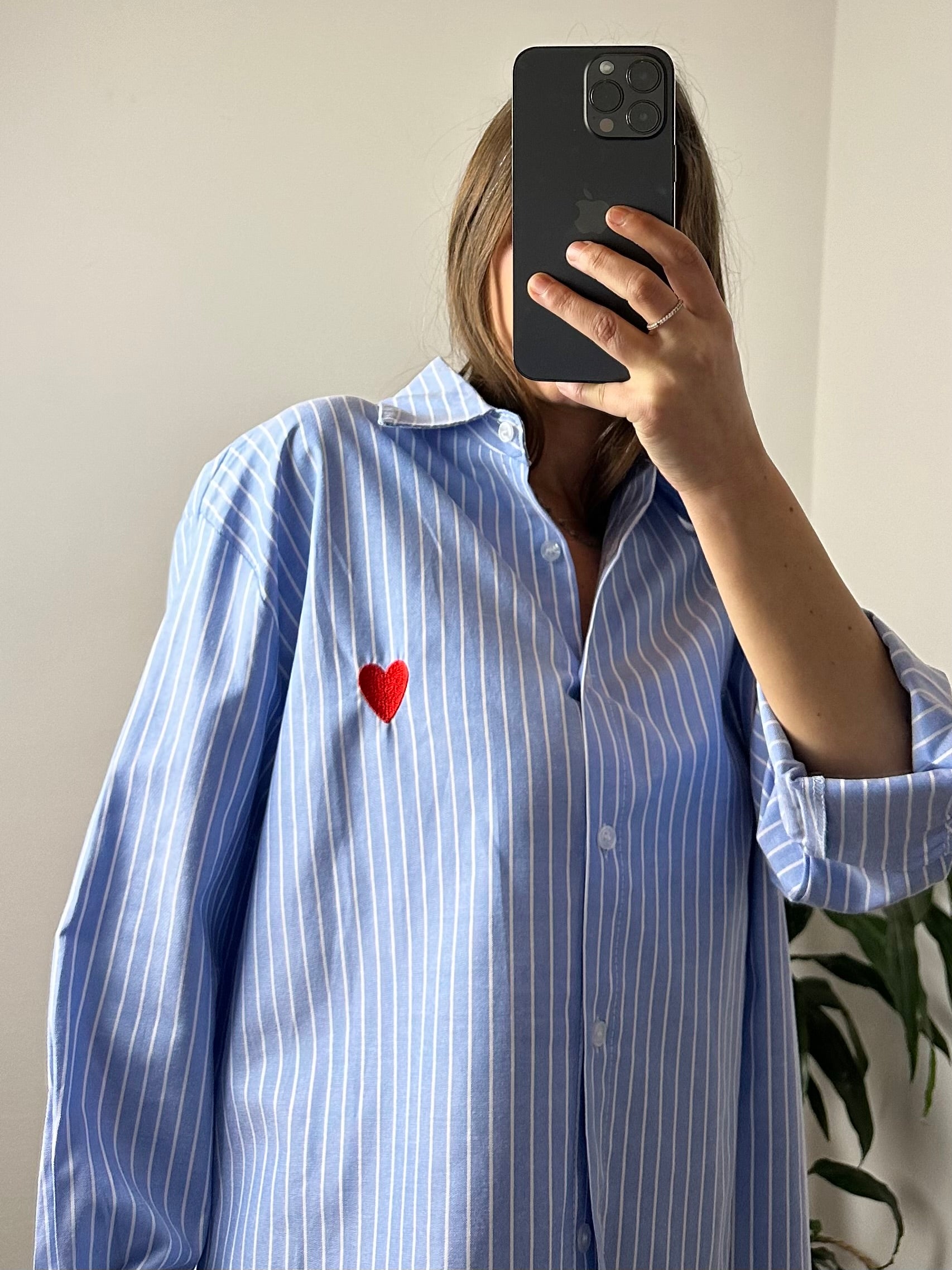 CAMICIA CUORE in COTONE a RIGHE LARGHE