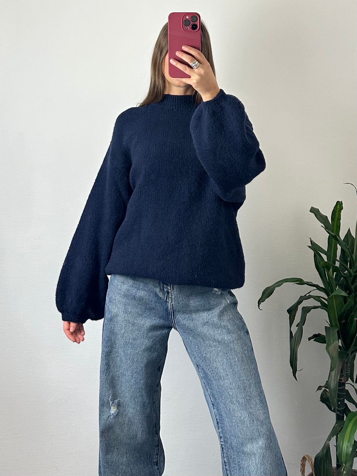 MAGLIONE MISTO LANA-ALPACA BLU SCURO