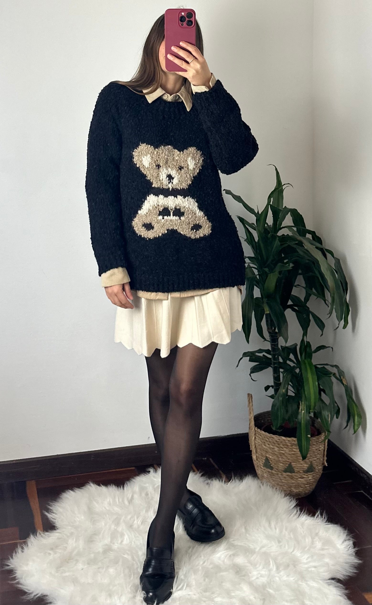 MAGLIONE BOUCLÈ TEDDY NERO