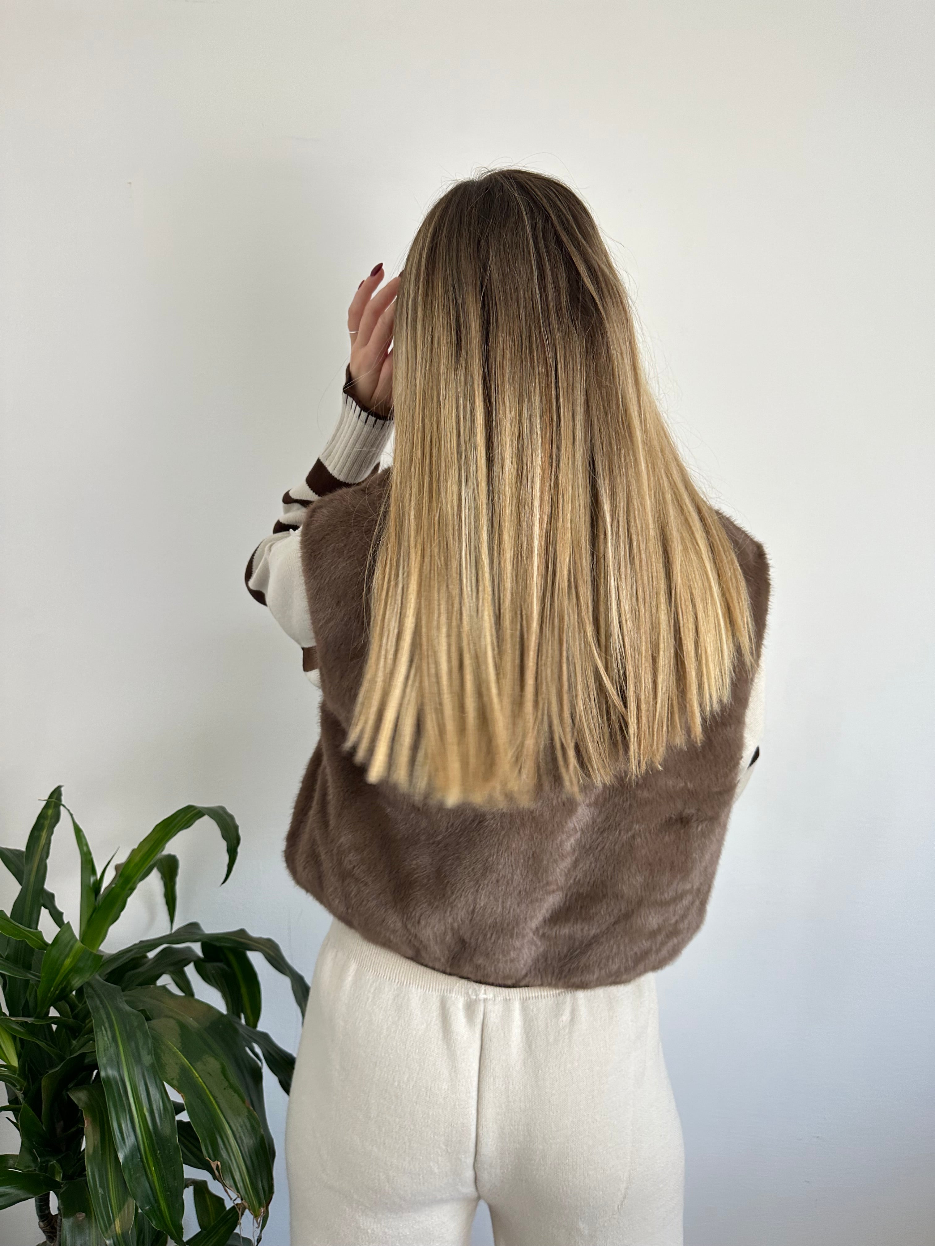 SMANICATO in ECOPELLICCIA MARRONE