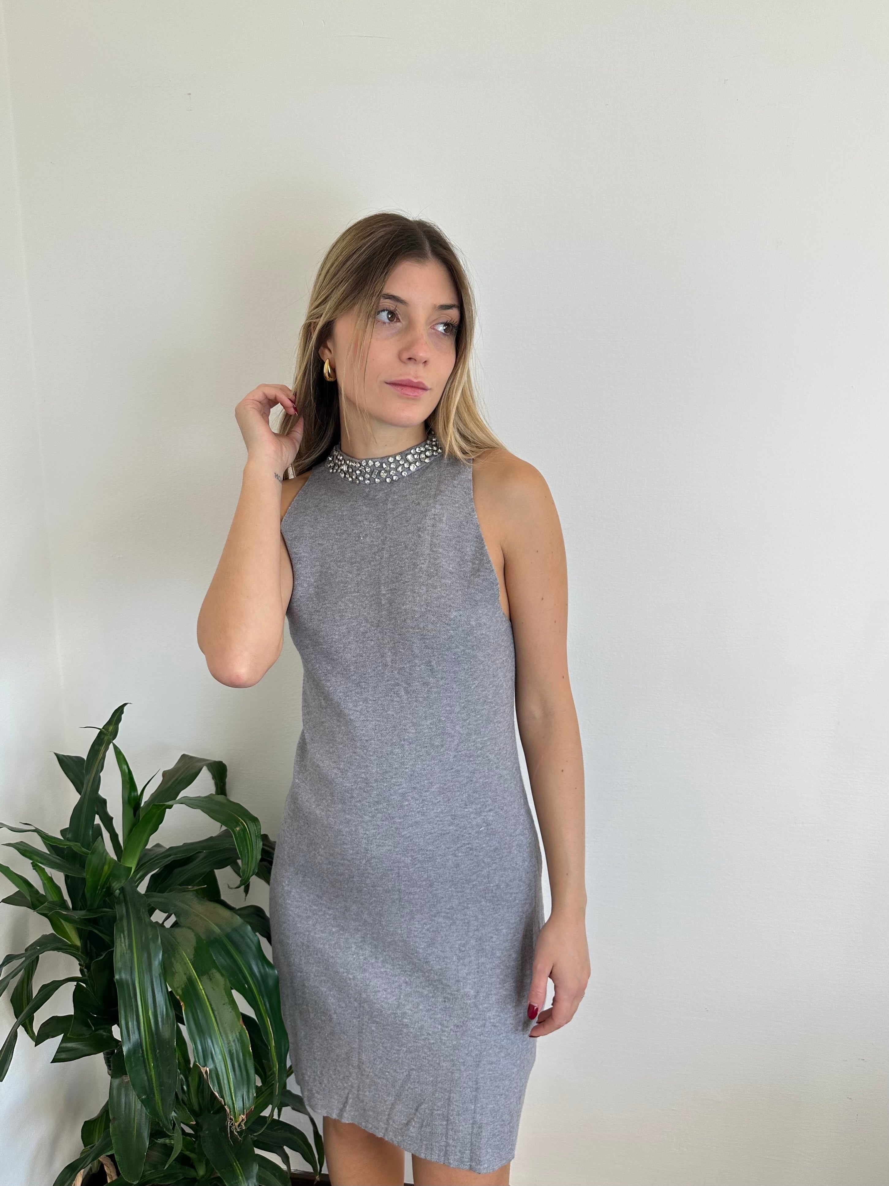 ABITO MAGLIA SMANICATO GIOIELLO GRIGIO