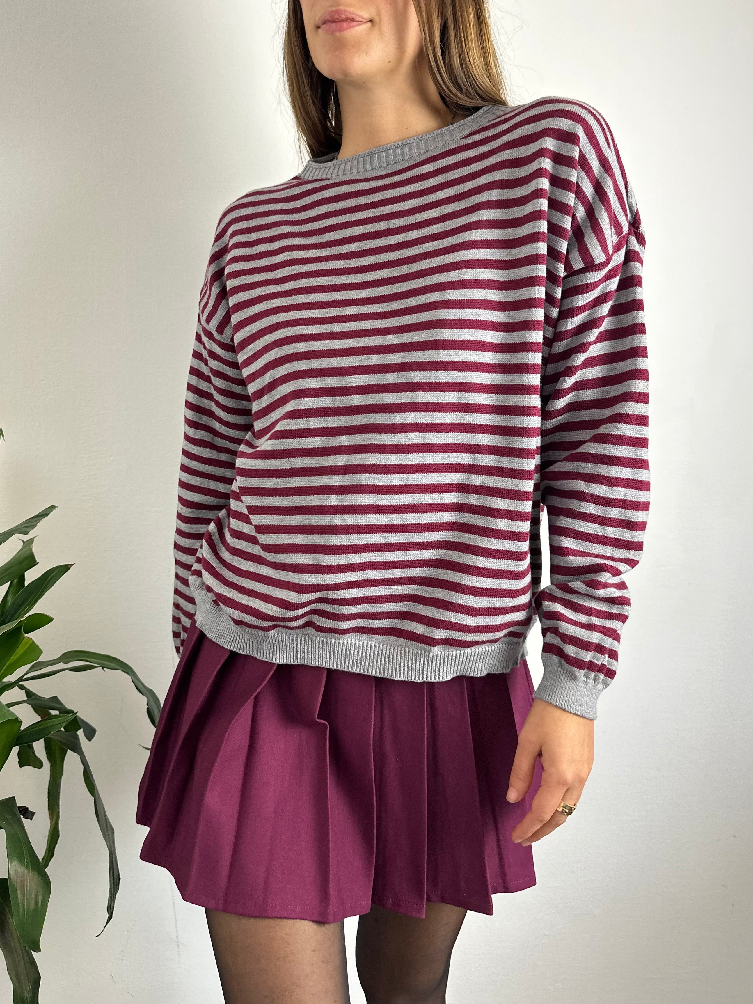 MAGLIONCINO RIGHE bordeaux-grigio