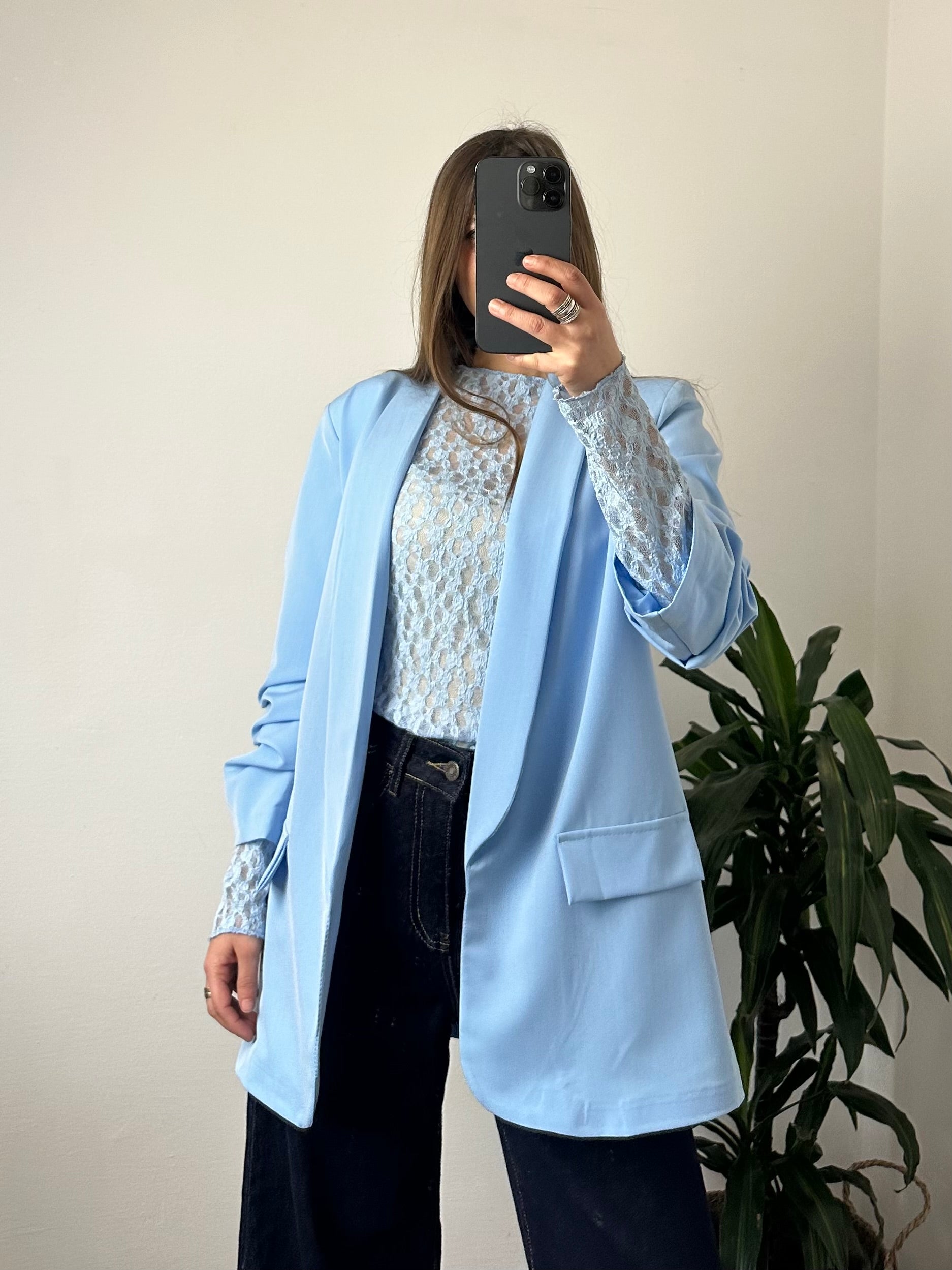BLAZER MANICA ARRICCIATA AZZURRO