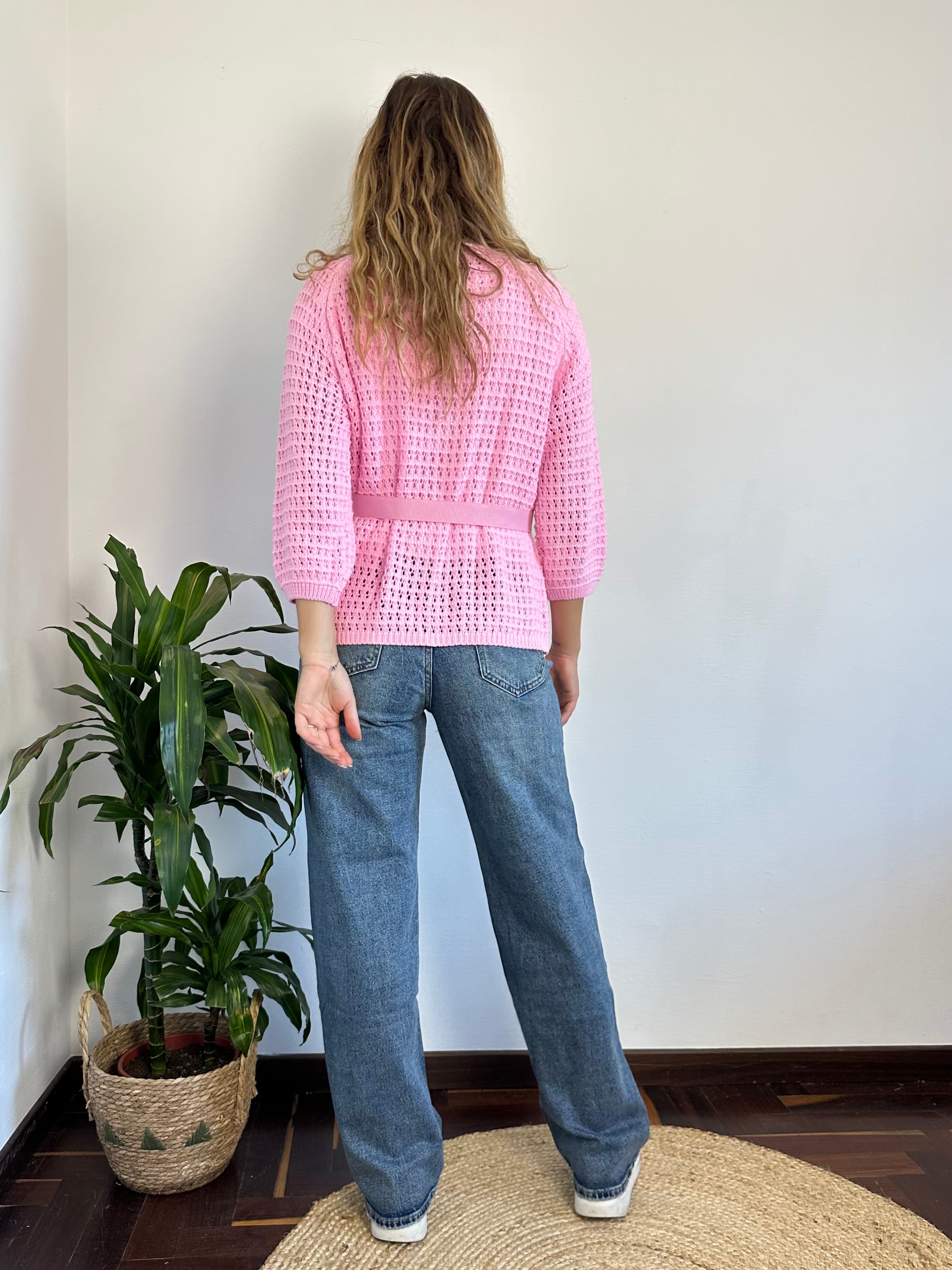 CARDIGAN NASTRO ROSA