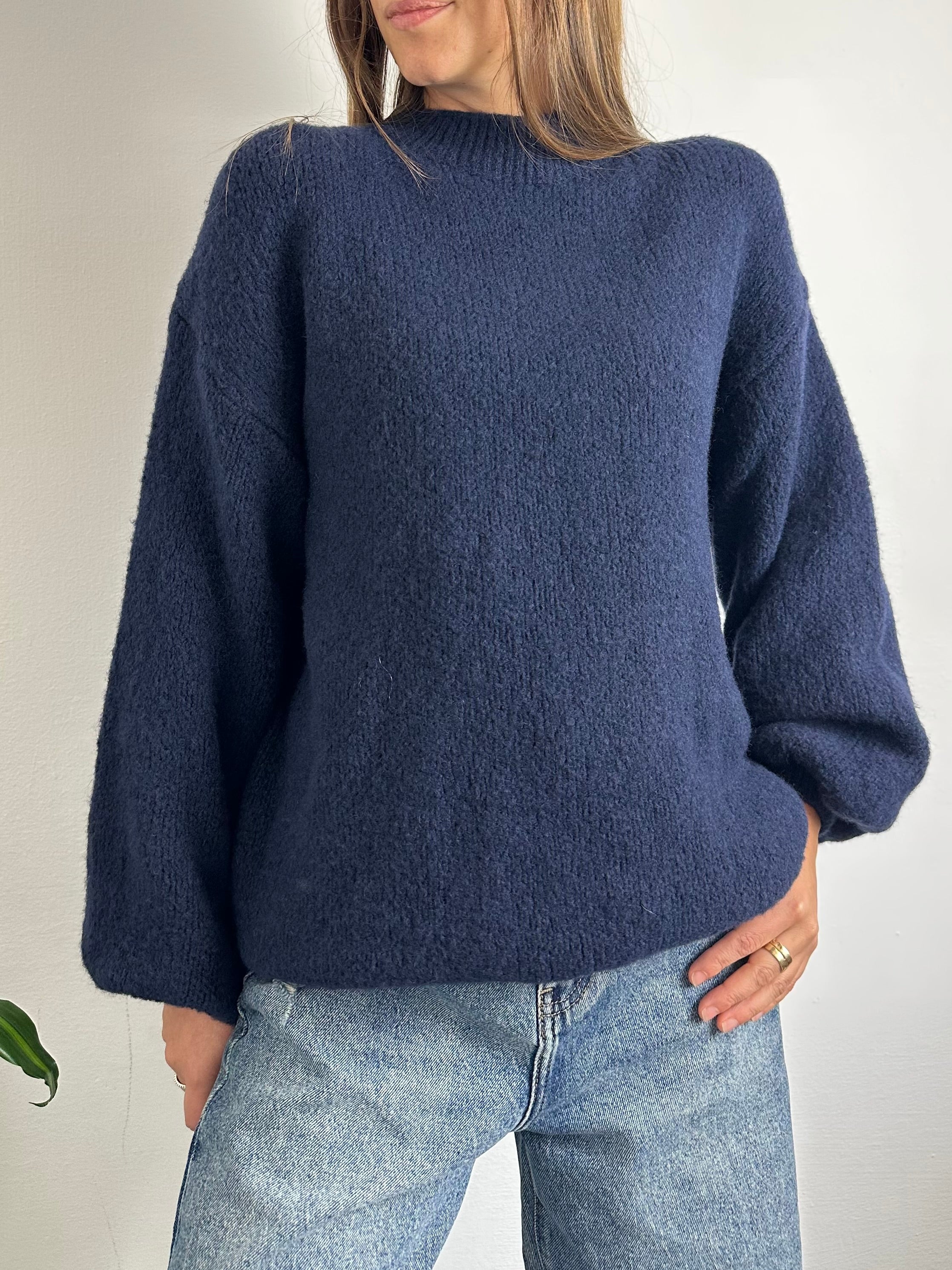 MAGLIONE MISTO LANA-ALPACA BLU SCURO