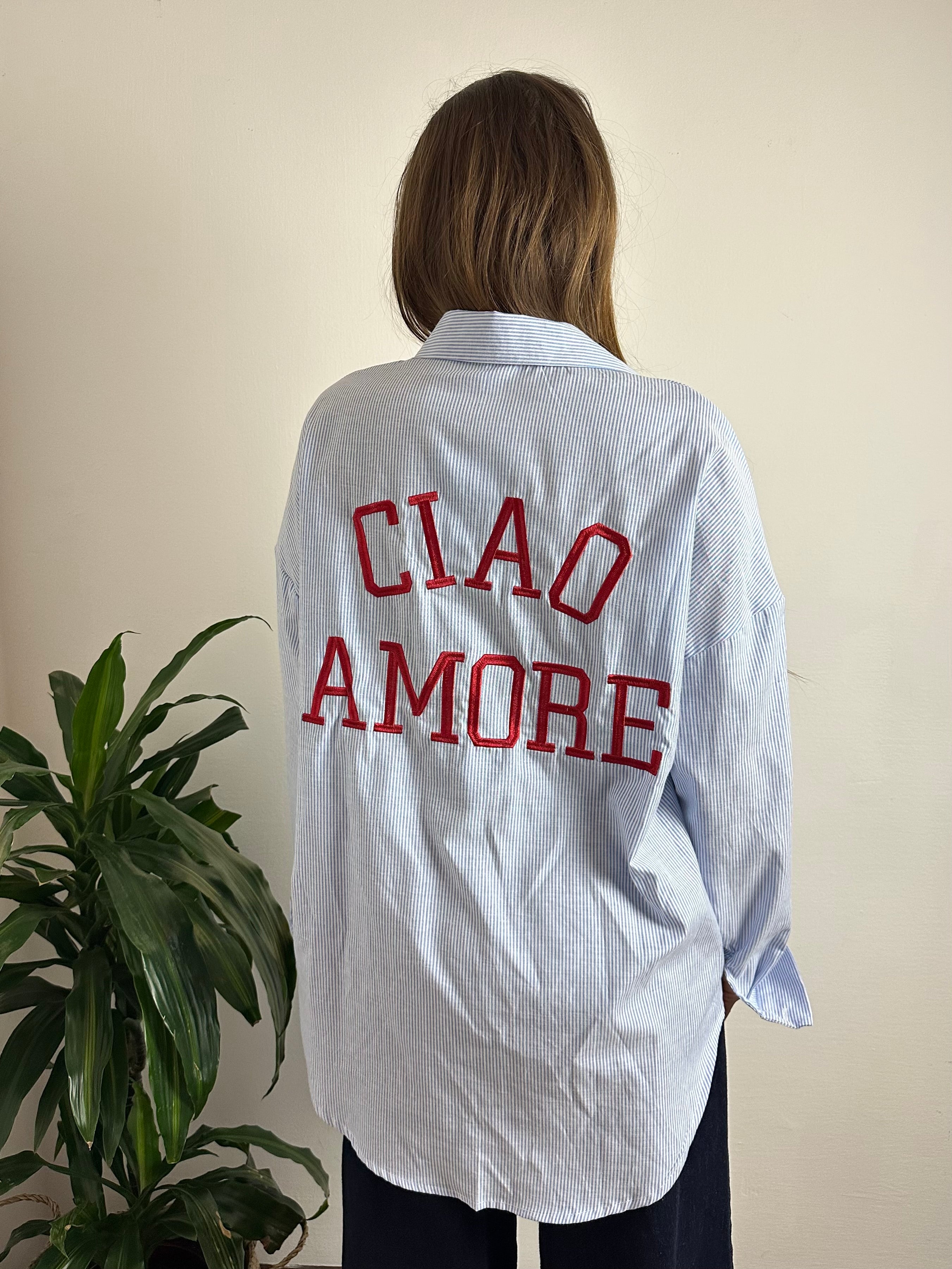 CAMICIA “CIAO AMORE “ 100%COTONE scritta ROSSA