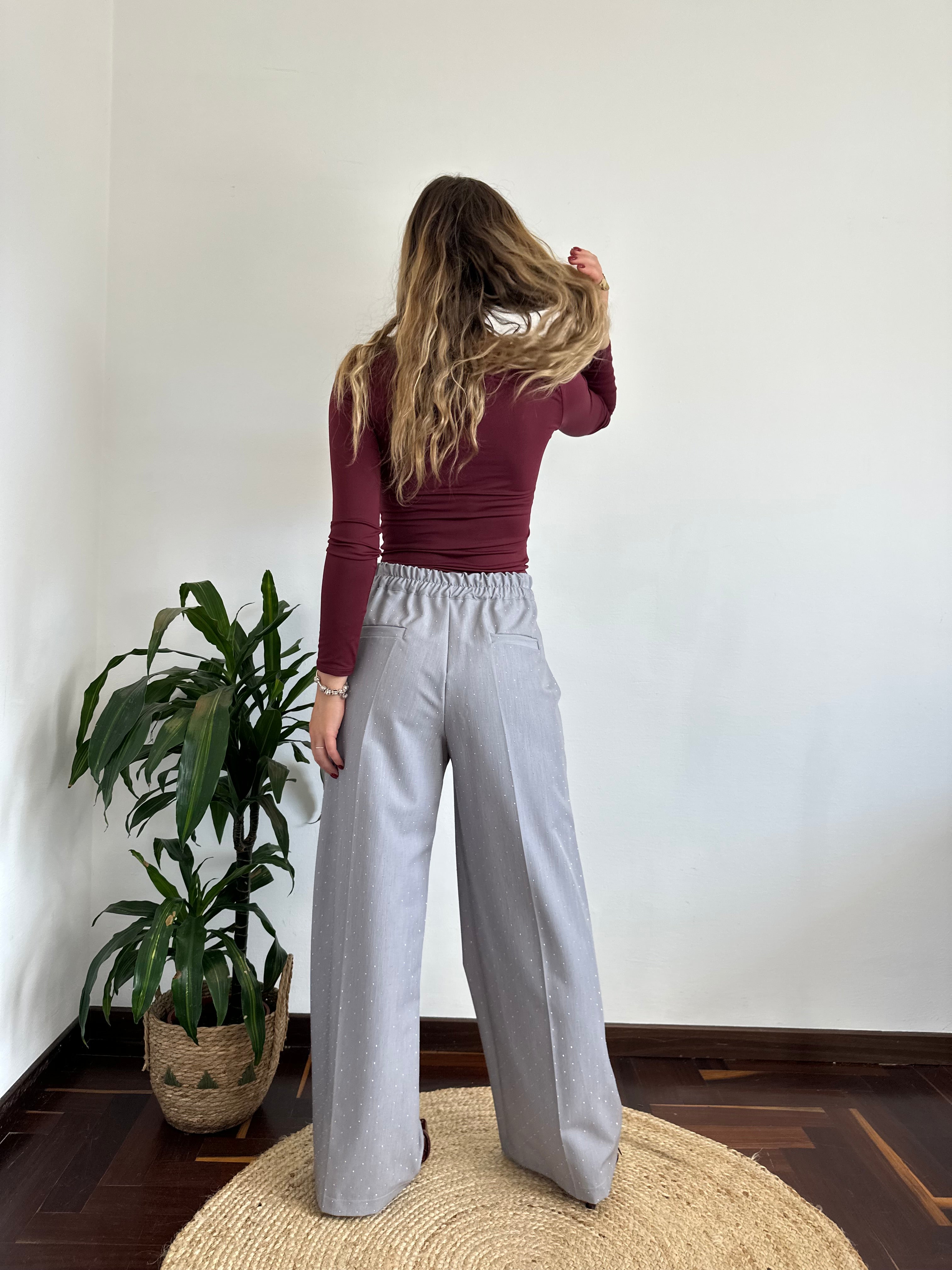 PANTALONE STRASS GRIGIO