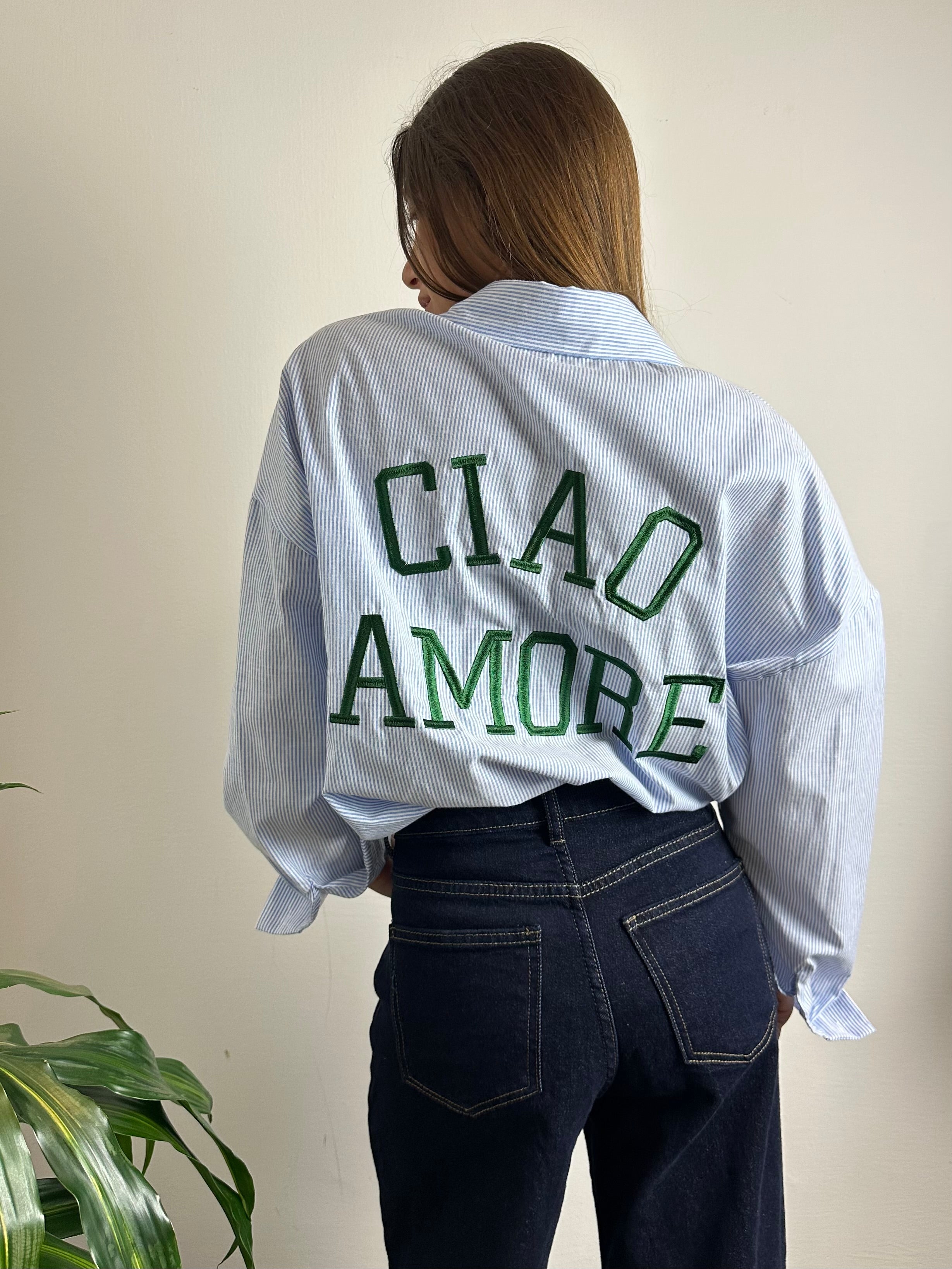 CAMICIA “CIAO AMORE “ 100%COTONE scritta VERDE
