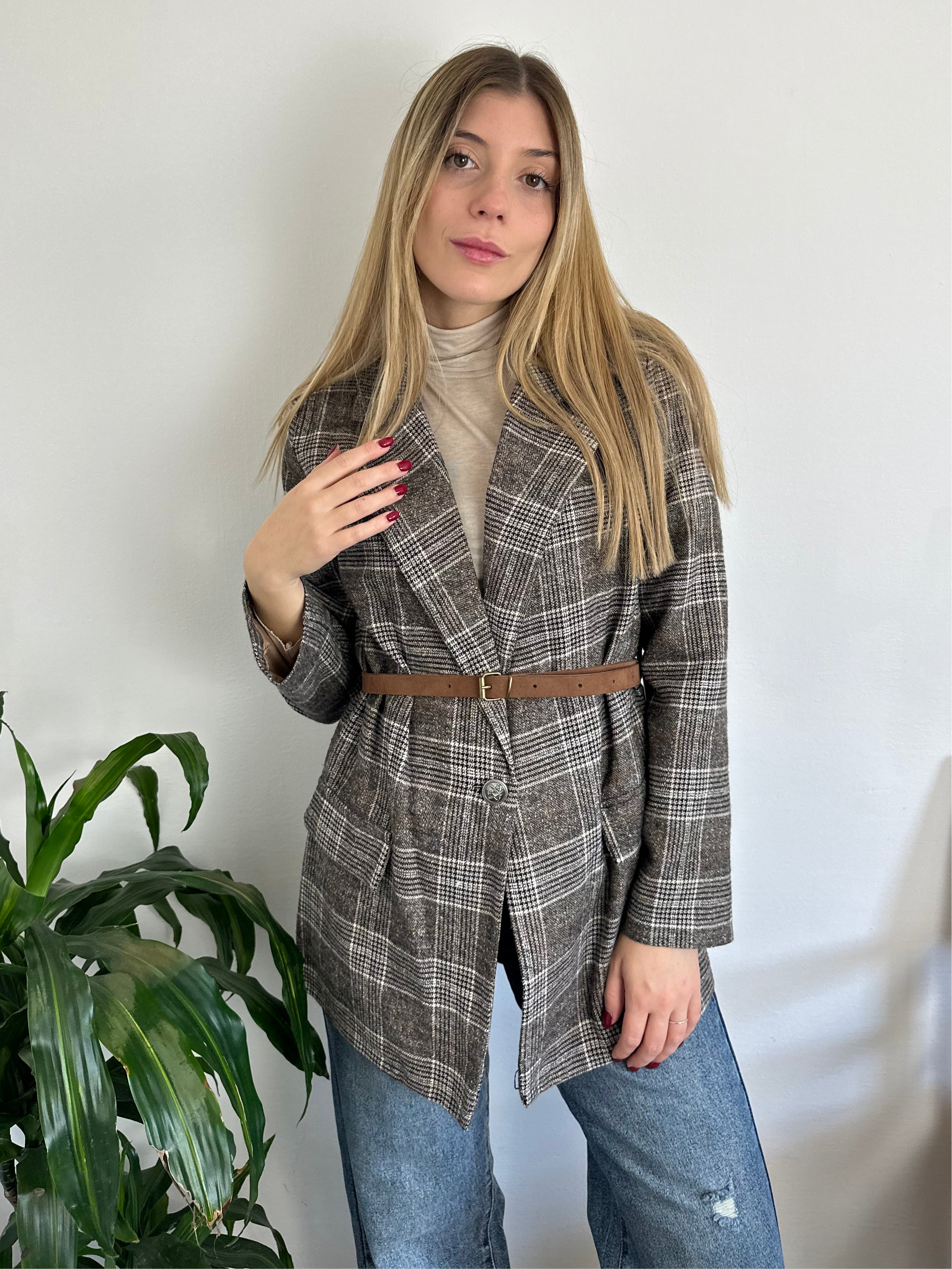 GIACCA TARTAN con CINTURA