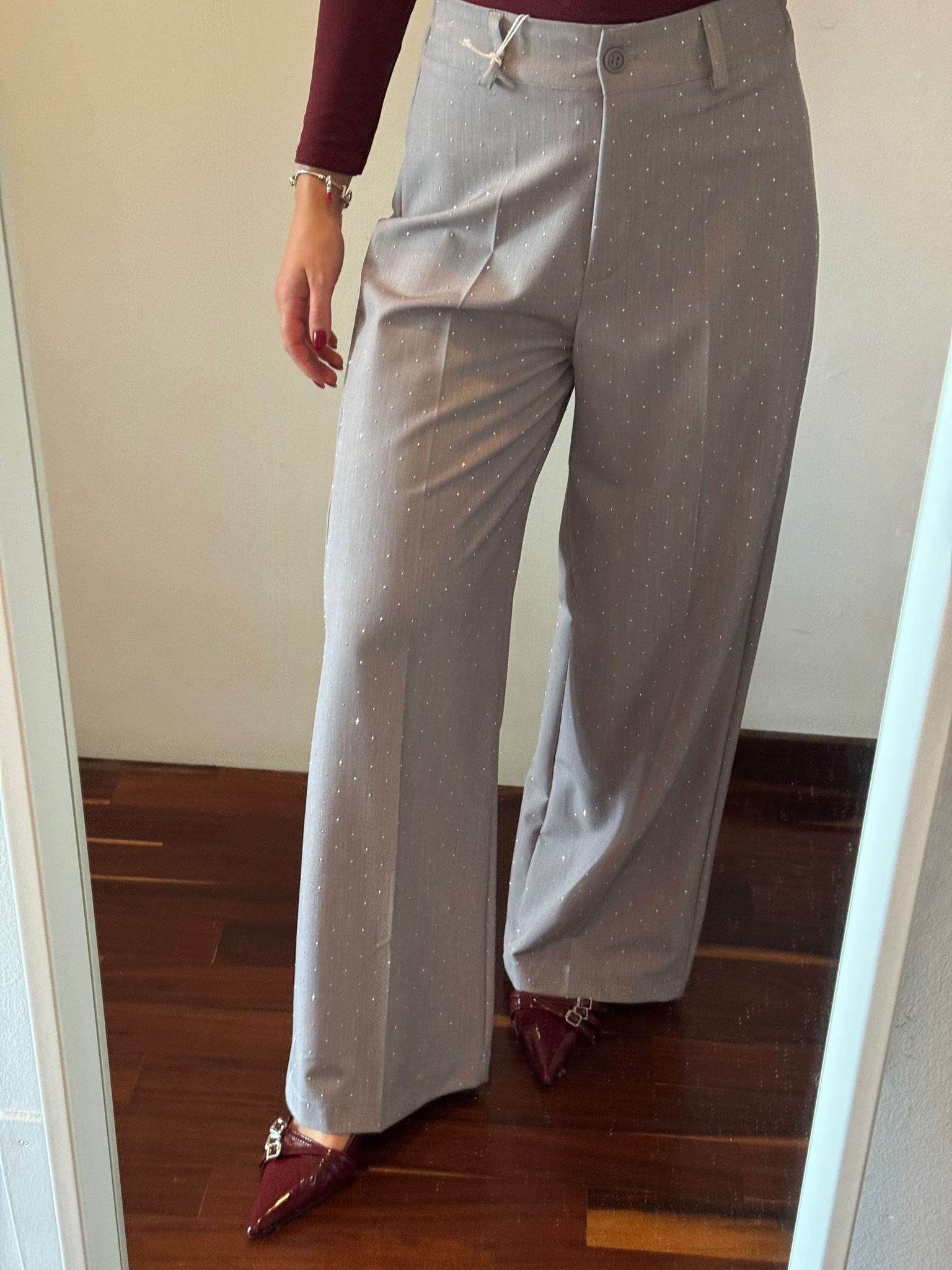 PANTALONE STRASS GRIGIO